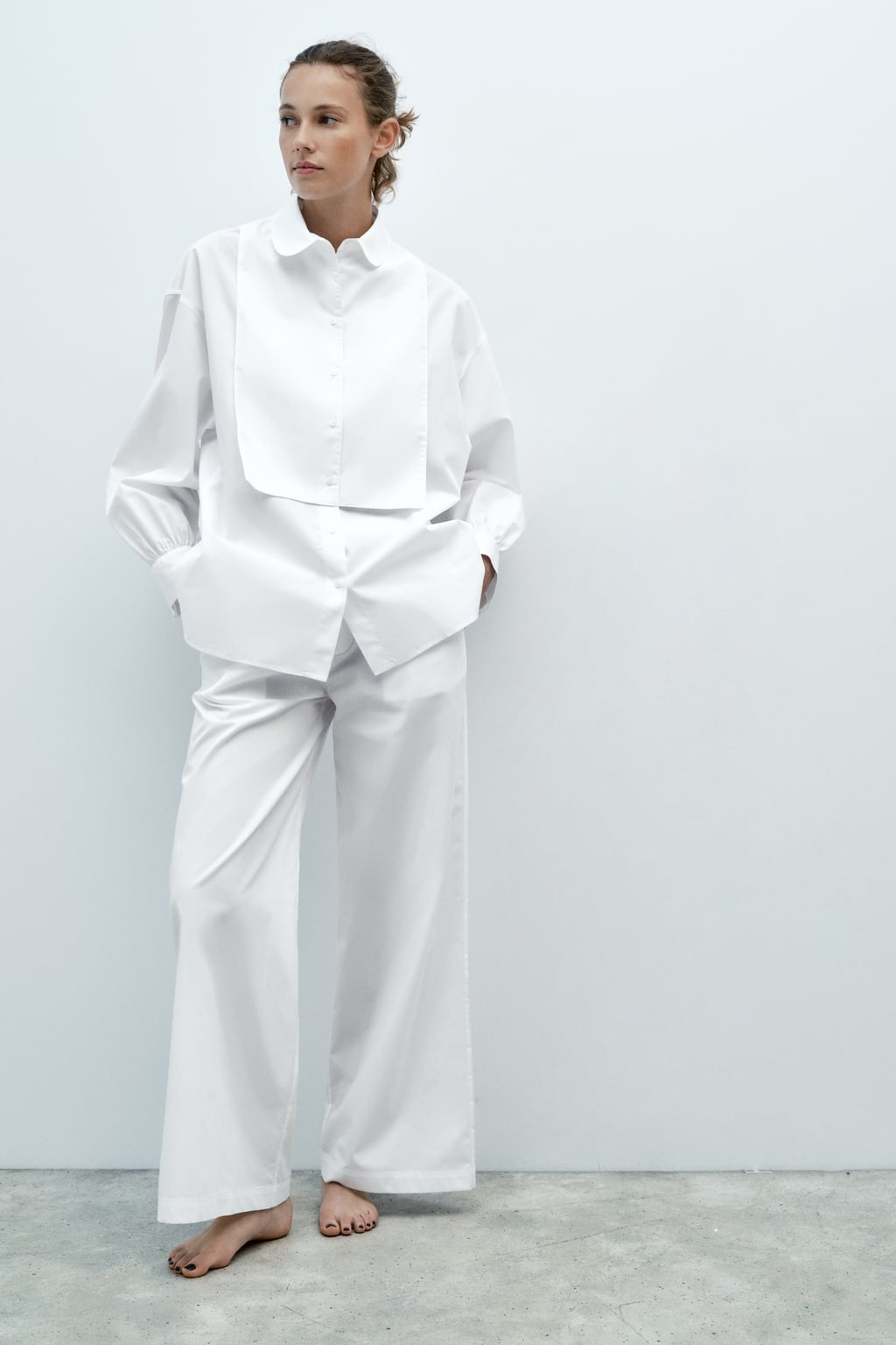 

Широкие брюки из поплина ZARA, белый