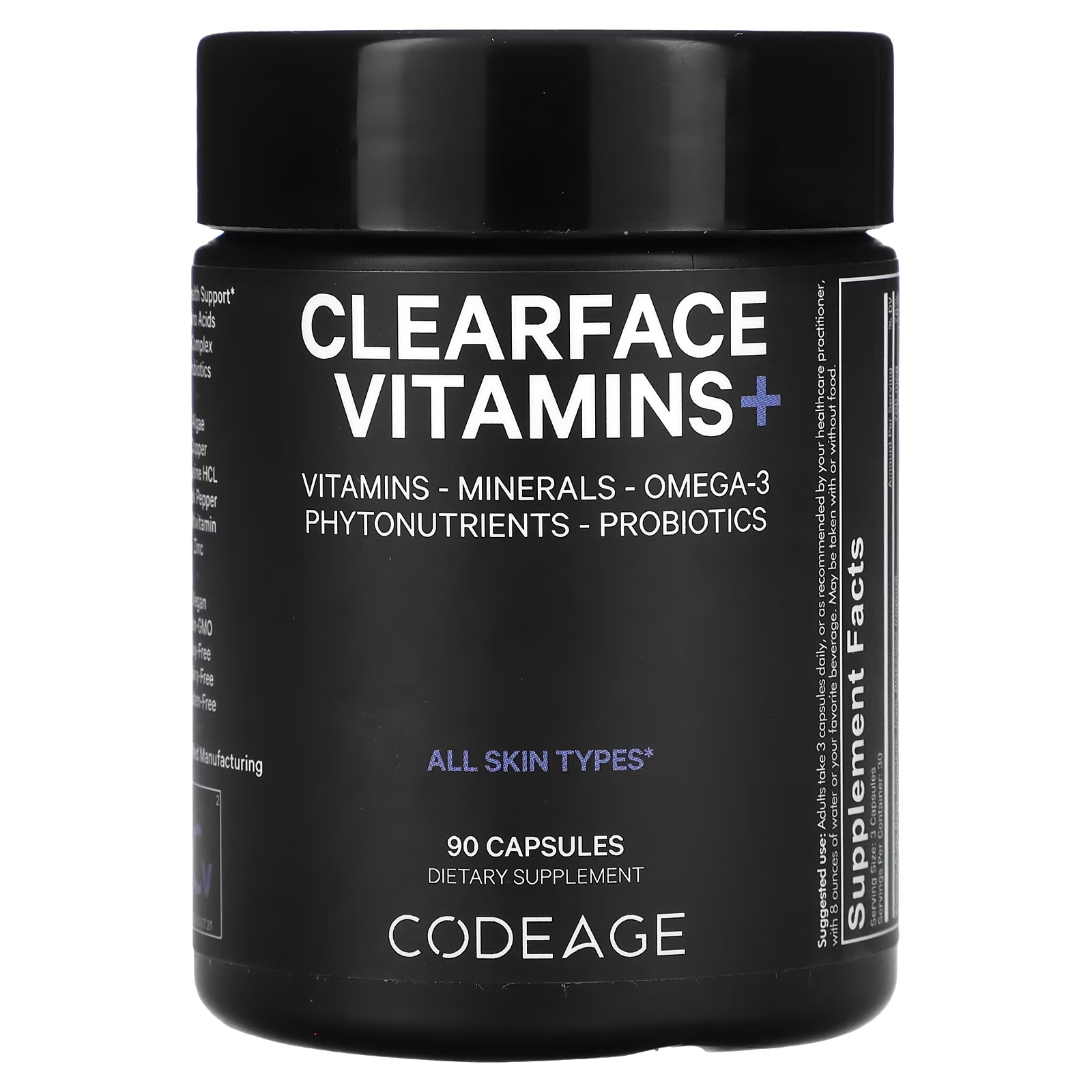 Витамины Codeage Clearface+ 90 капсул codeage витамины легкие минералы травы 90 капсул