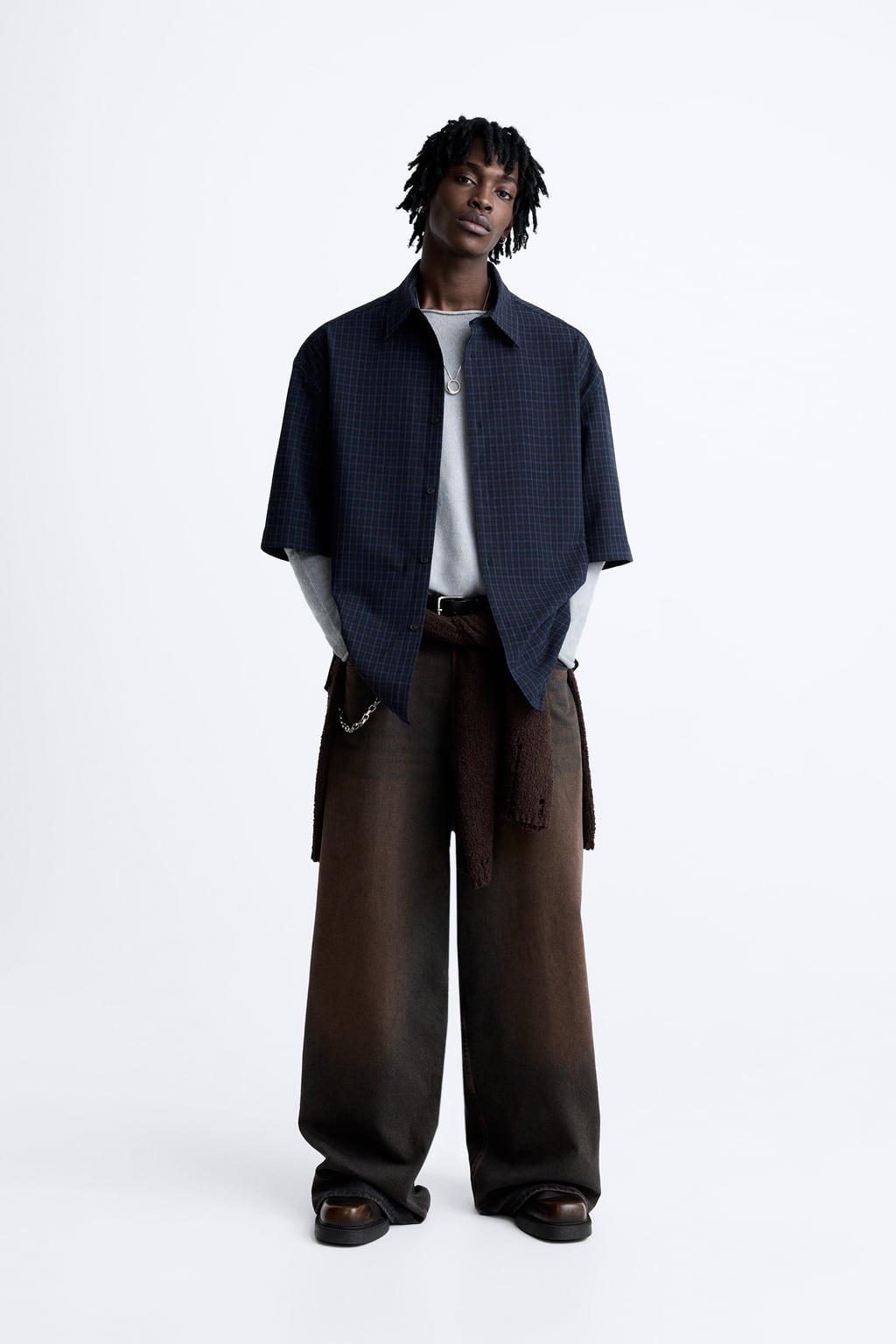 

Рубашка в клетку оверсайз ZARA, синий