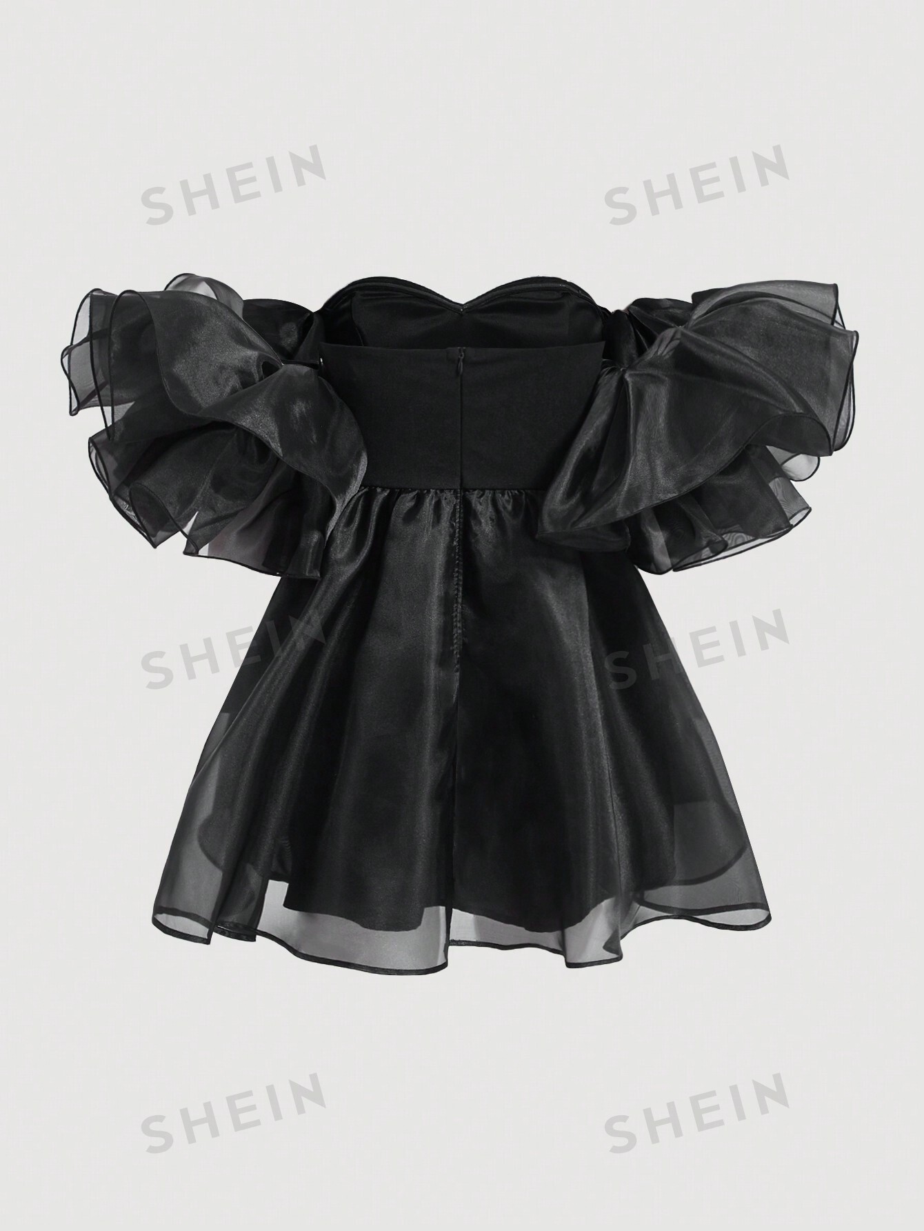 SHEIN MOD Женское платье на одно плечо с рюшами и рукавами, черный