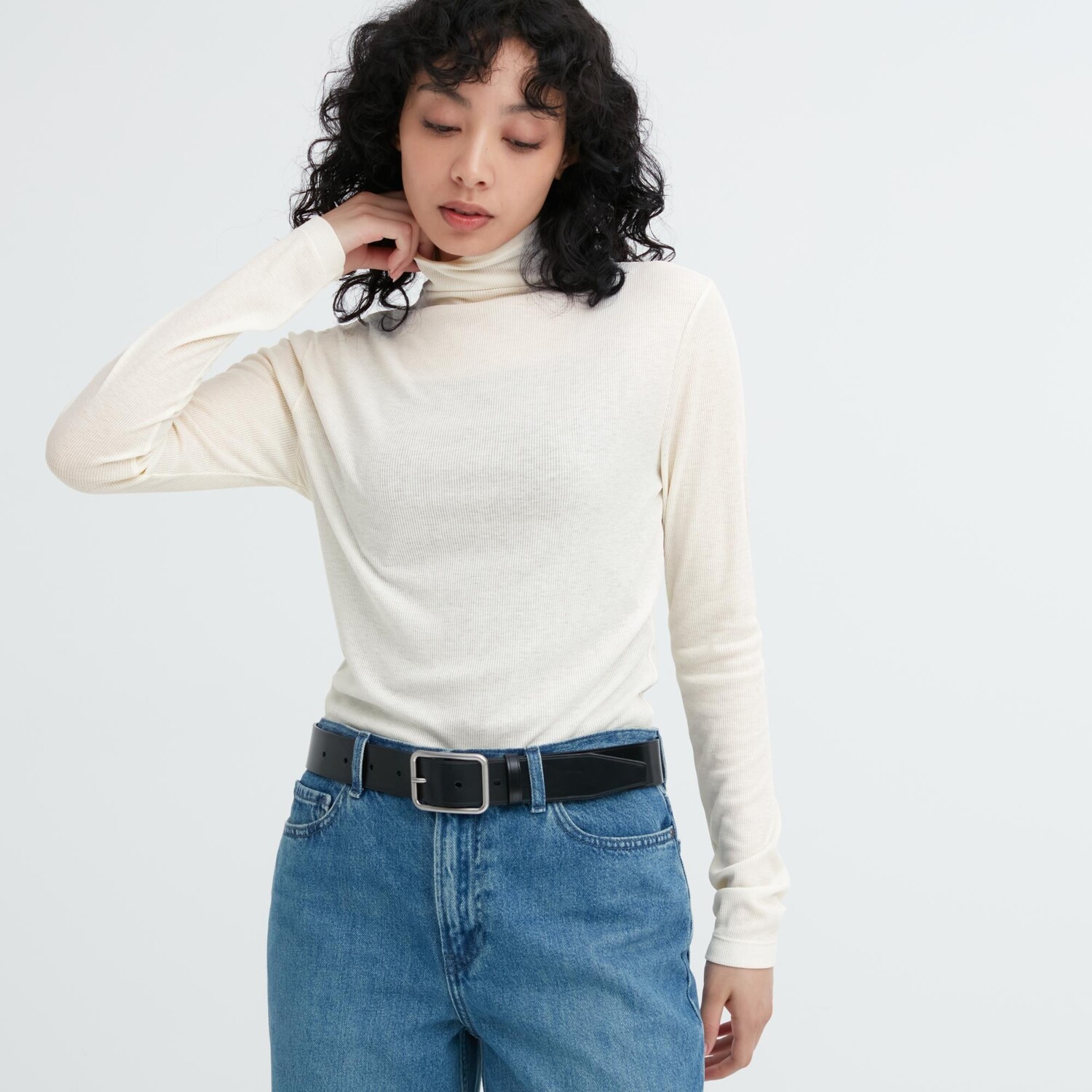 

Водолазка из прозрачного джерси Uniqlo, кремовый, Бежевый