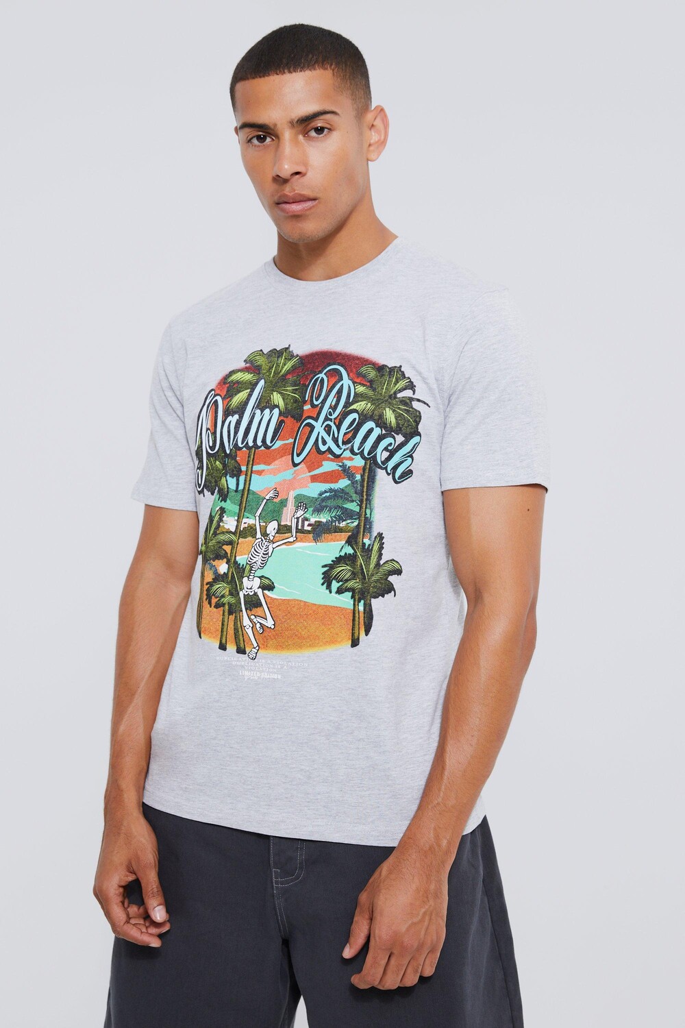 

Футболка palm beach с графическим скелетом Boohoo, серый