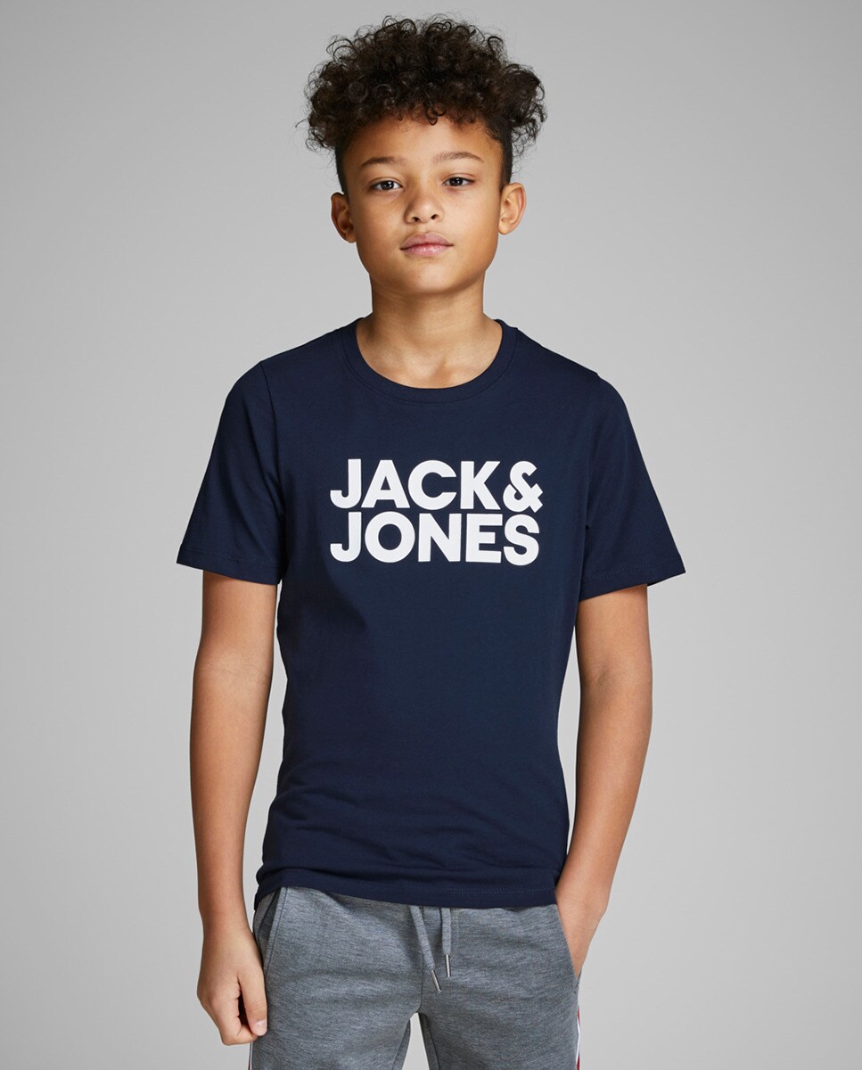 Футболка для мальчика Jack & Jones с принтом спереди и короткими рукавами Jack & Jones, темно-синий футболка с короткими рукавами vlone x juice wrld 999 синяя