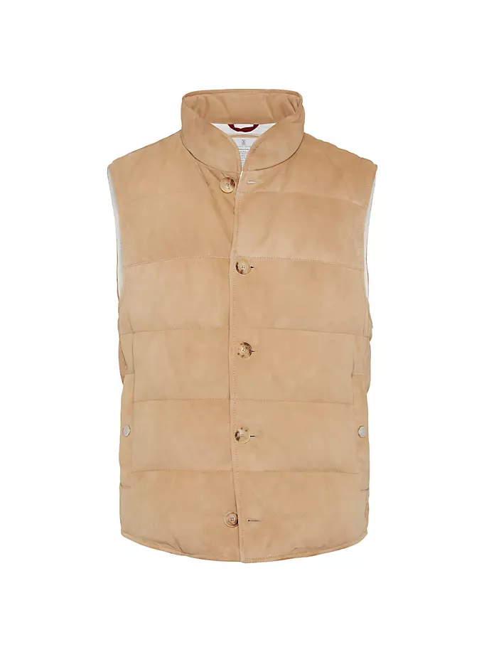 

Замшевый пуховый жилет Brunello Cucinelli, цвет camel