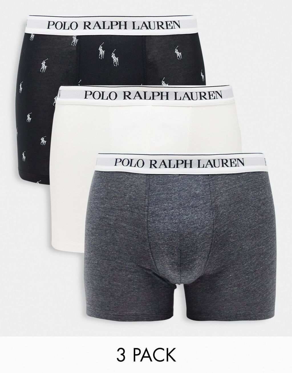 

Комплект из трех плавок Polo Ralph Lauren черного/серого/белого цвета с логотипом в виде пони по всей поверхности