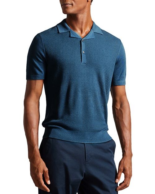 

Текстурированная рубашка-поло с короткими рукавами Adio спереди Ted Baker, цвет Blue