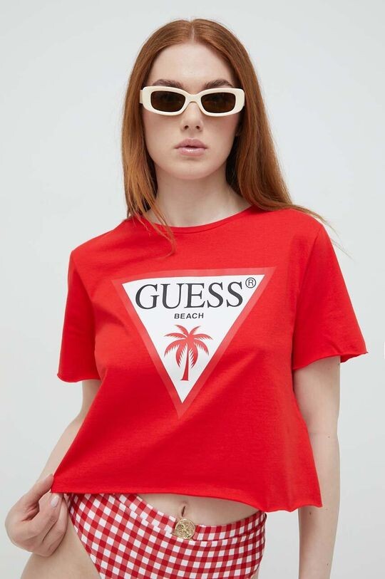 

Хлопковая футболка Guess, красный