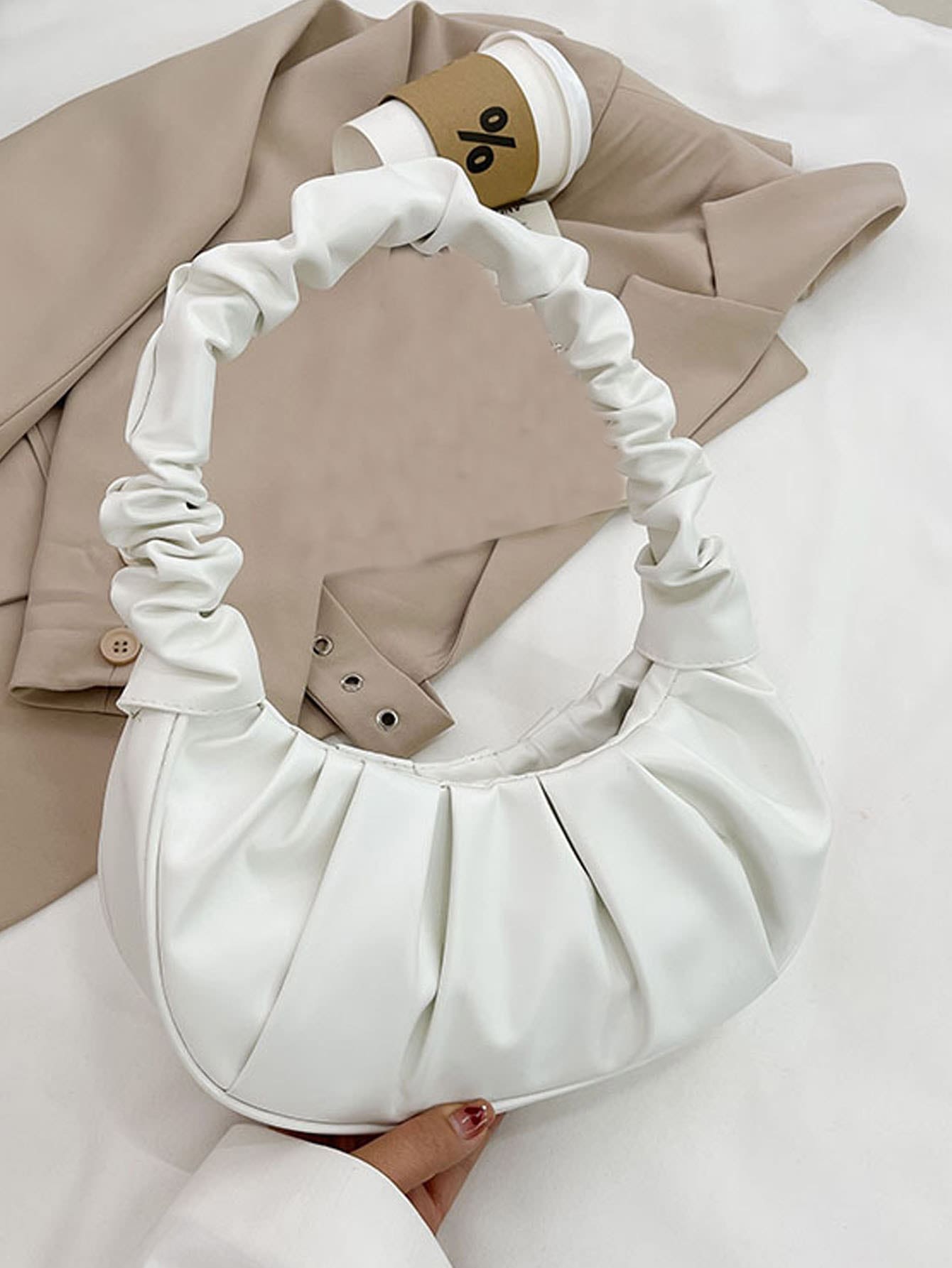 Минималистичная сумка со рюшами TSAMPA, белый женская сумка клатч из пу кожи с рюшами