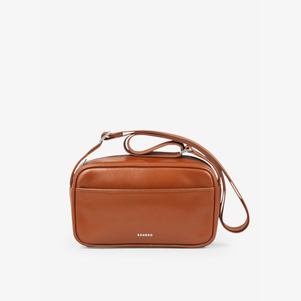 Кожаная мини-сумка с тисненым логотипом Sandro, цвет bruns