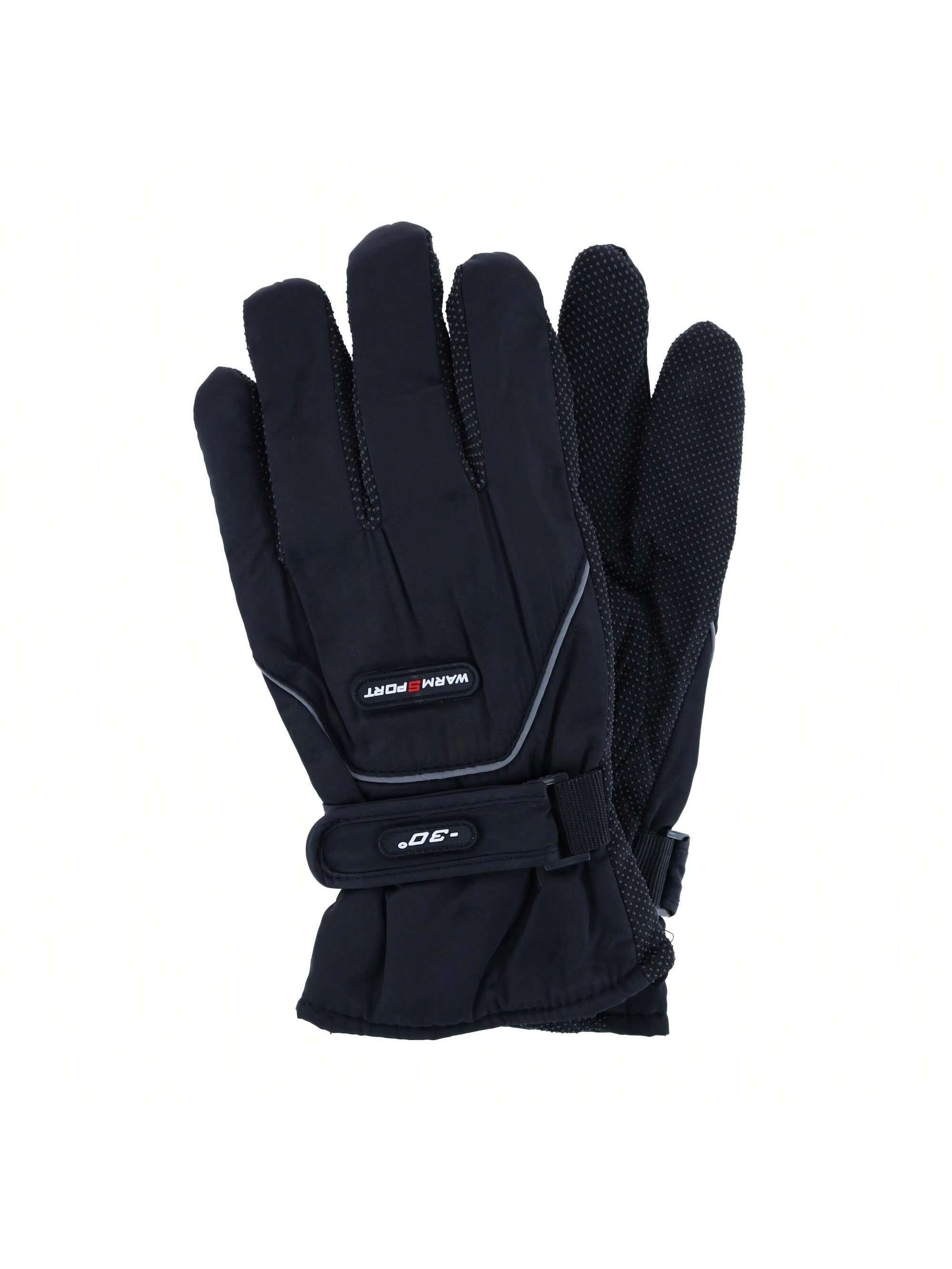 цена Мужские зимние лыжные перчатки CTM из микрофибры одного размера с ремешком на запястье, черный