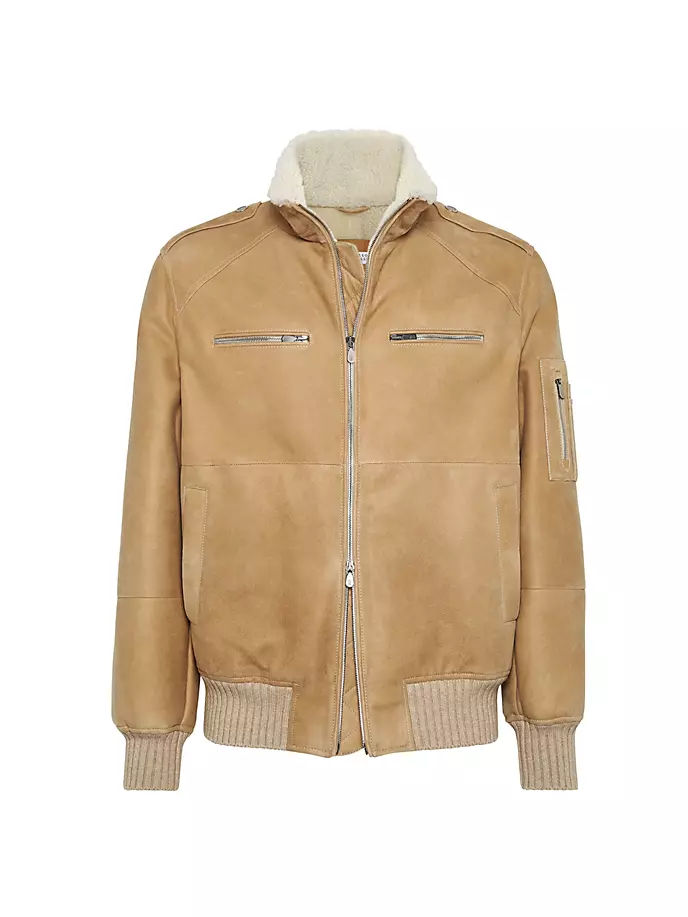 

Куртка пилота из фактурной замши из овчины Brunello Cucinelli, цвет camel