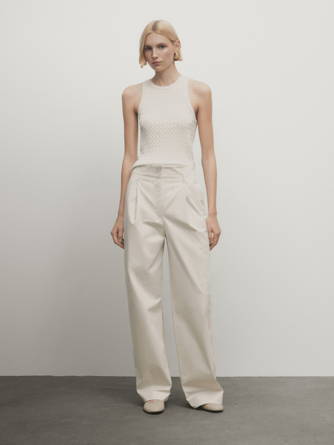 

Топ вязки косами Massimo Dutti, бежевый