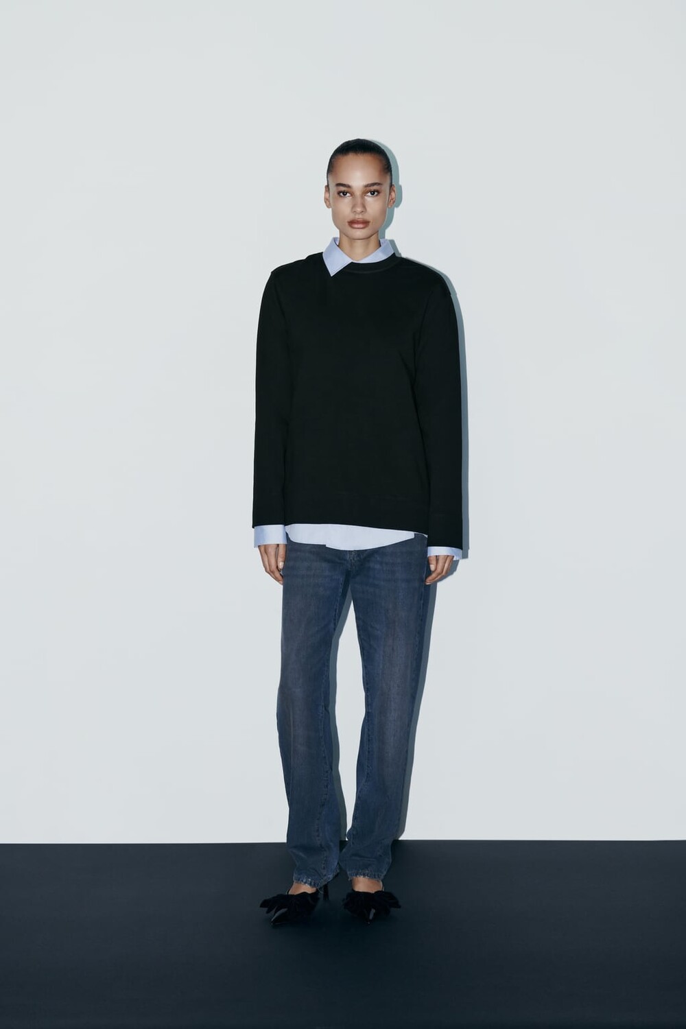 

Футболка оверсайз из плотного хлопка ZARA, черный