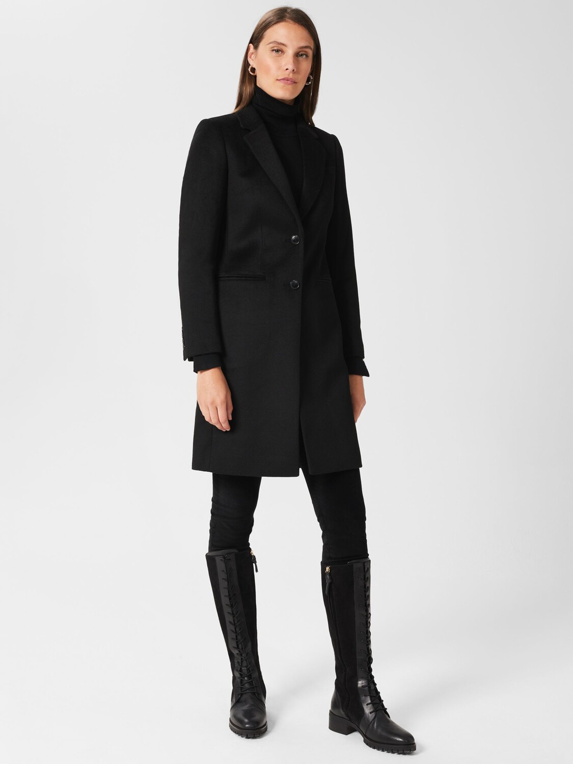 

Длинное шерстяное пальто Hobbs Tilda, черный