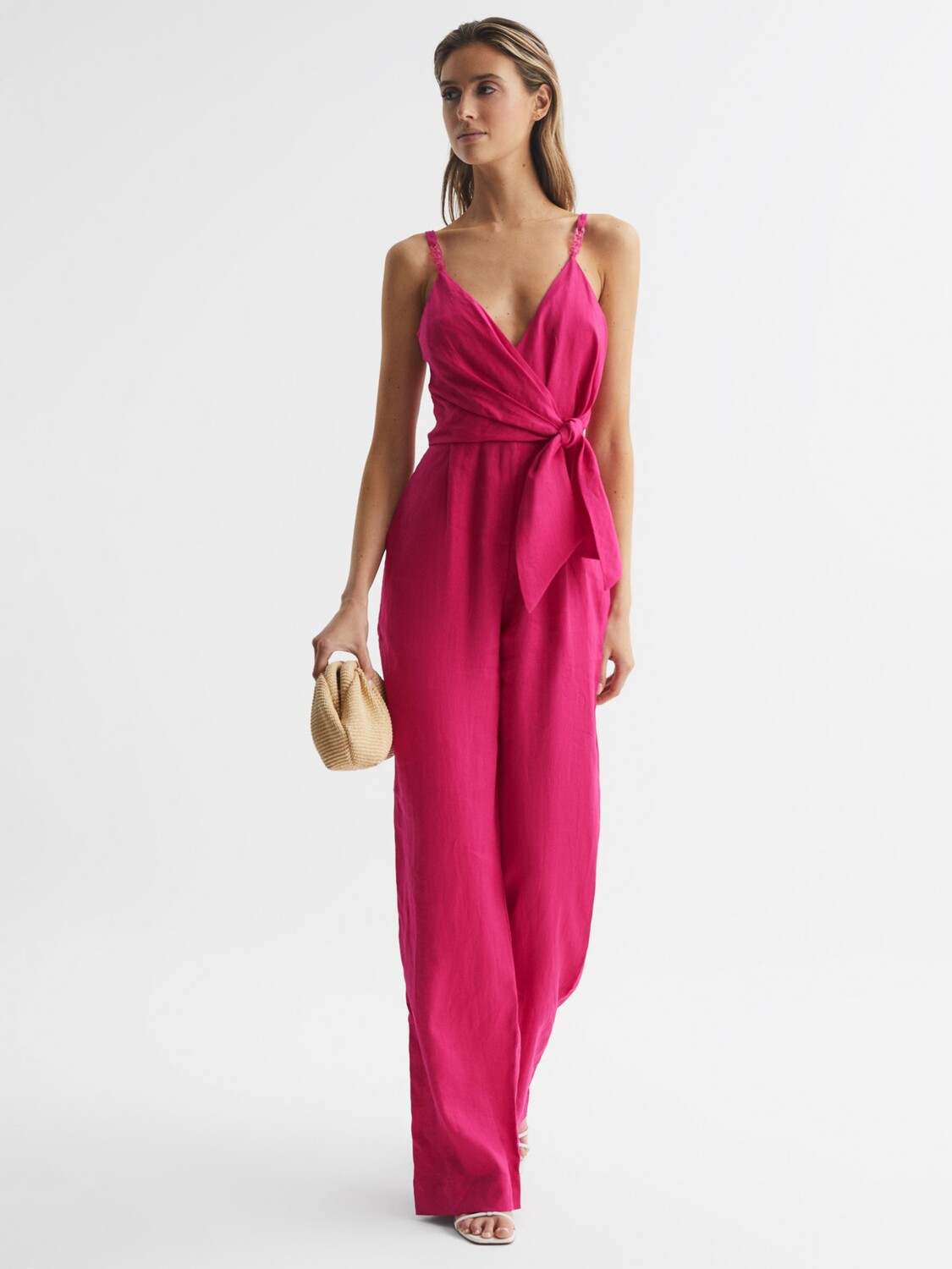 

Льняной комбинезон Reiss Petite Emilia с глубоким вырезом, розовый