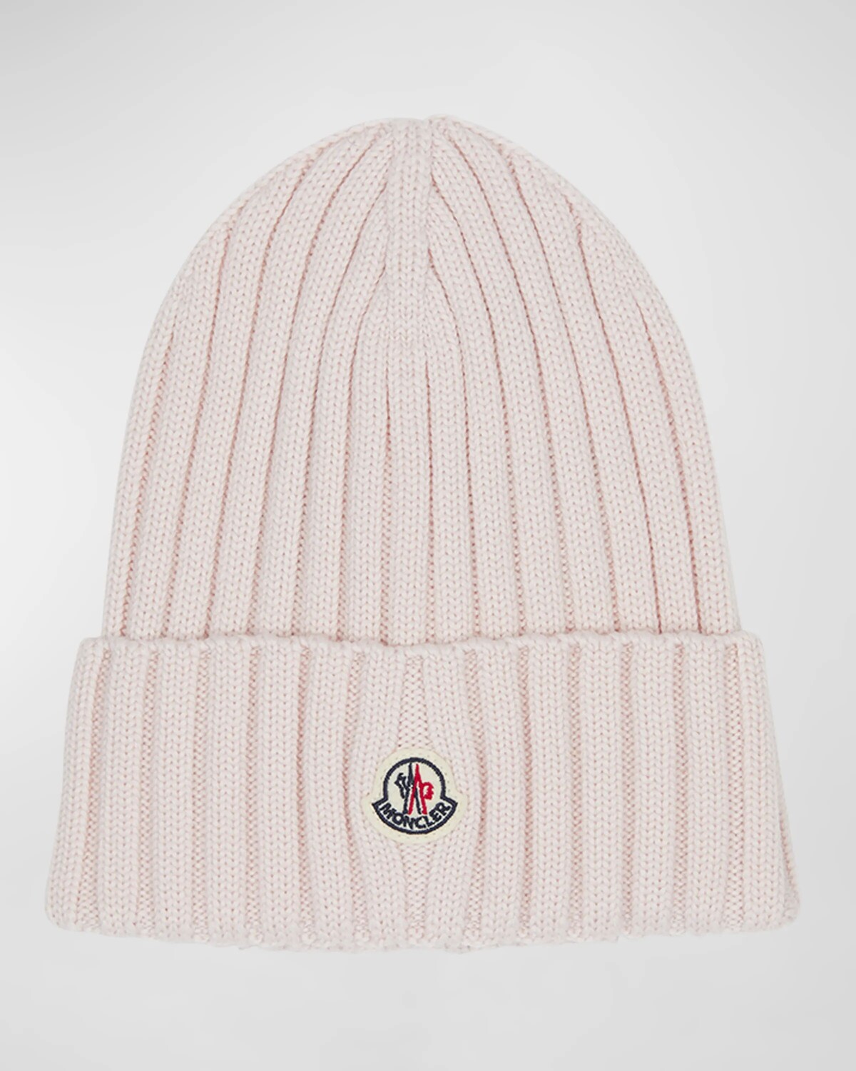 

Шерстяная шапка в рубчик с логотипом Moncler, цвет Light Pink