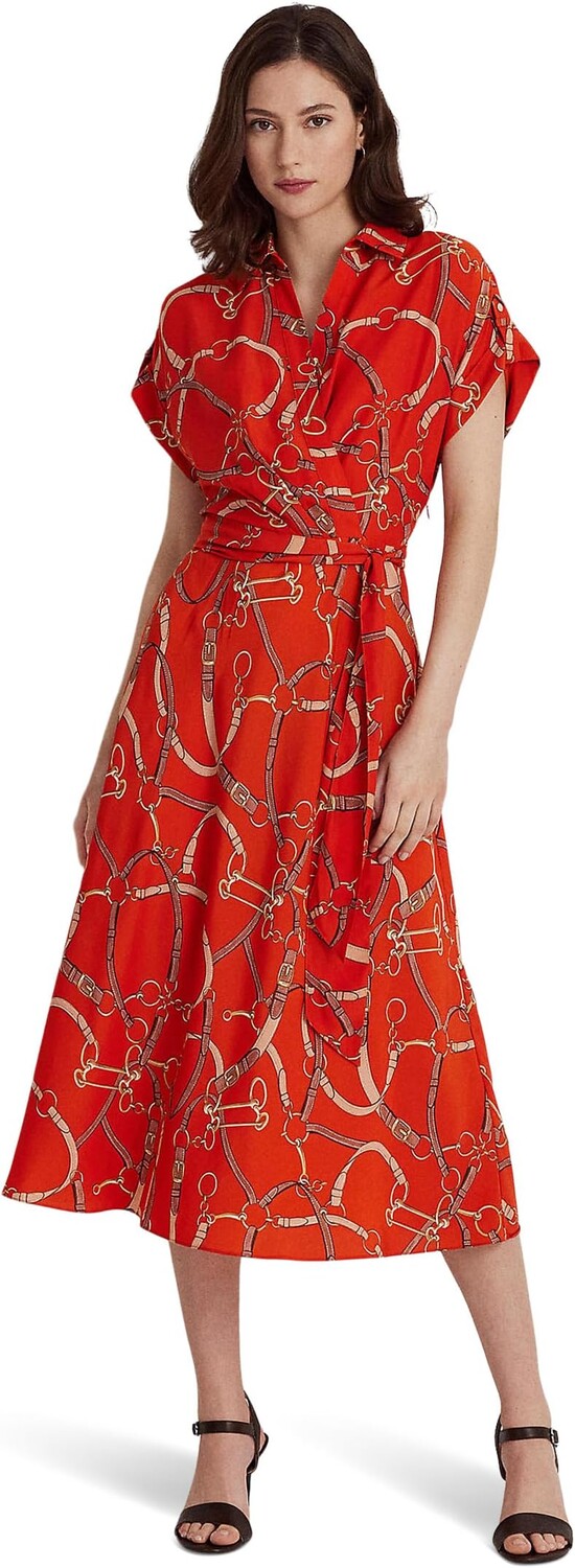 

Креповое платье с поясом и принтом LAUREN Ralph Lauren, цвет Orange Multi