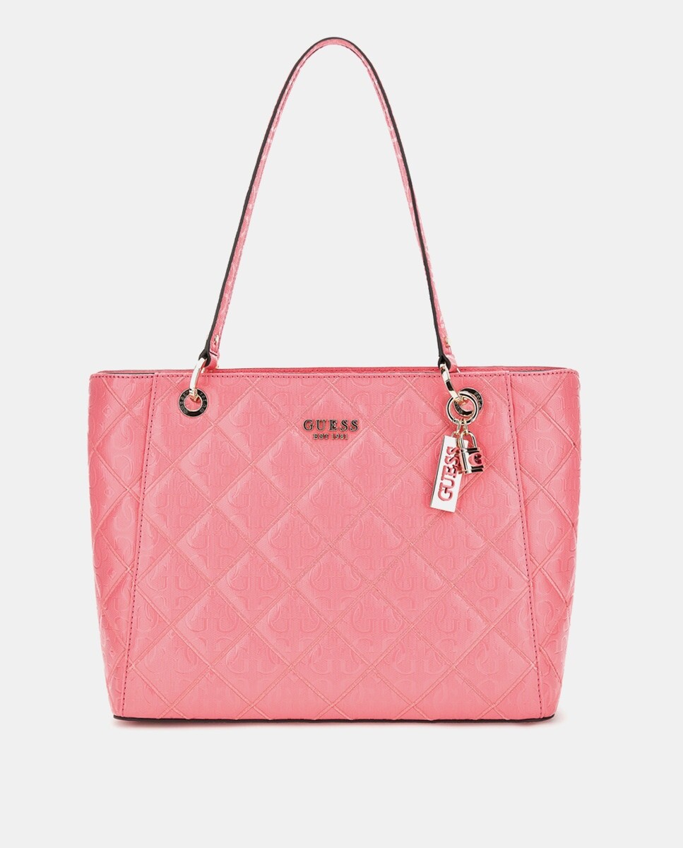 

Розовая стеганая большая сумка-кади с карманом Guess, розовый