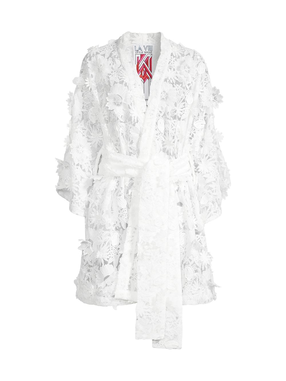 Кружевное мини-платье с запахом 3D La Vie Style House, белый мини платье из парчи с запахом la vie style house белый