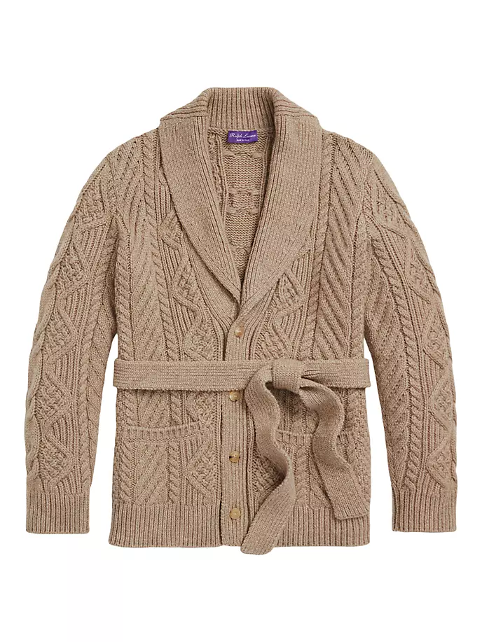 

Кашемировый кардиган косой вязки с шалевым воротником Ralph Lauren Purple Label, цвет truffle melange