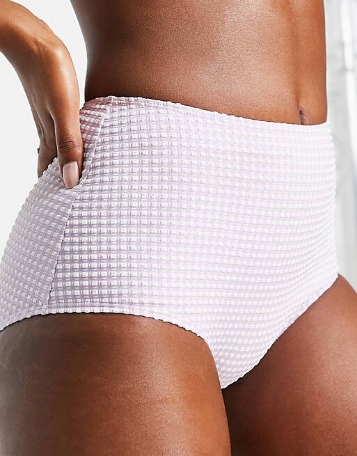 

Трусики бикини Monki с высокой талией в сиреневую клетку - LILAC