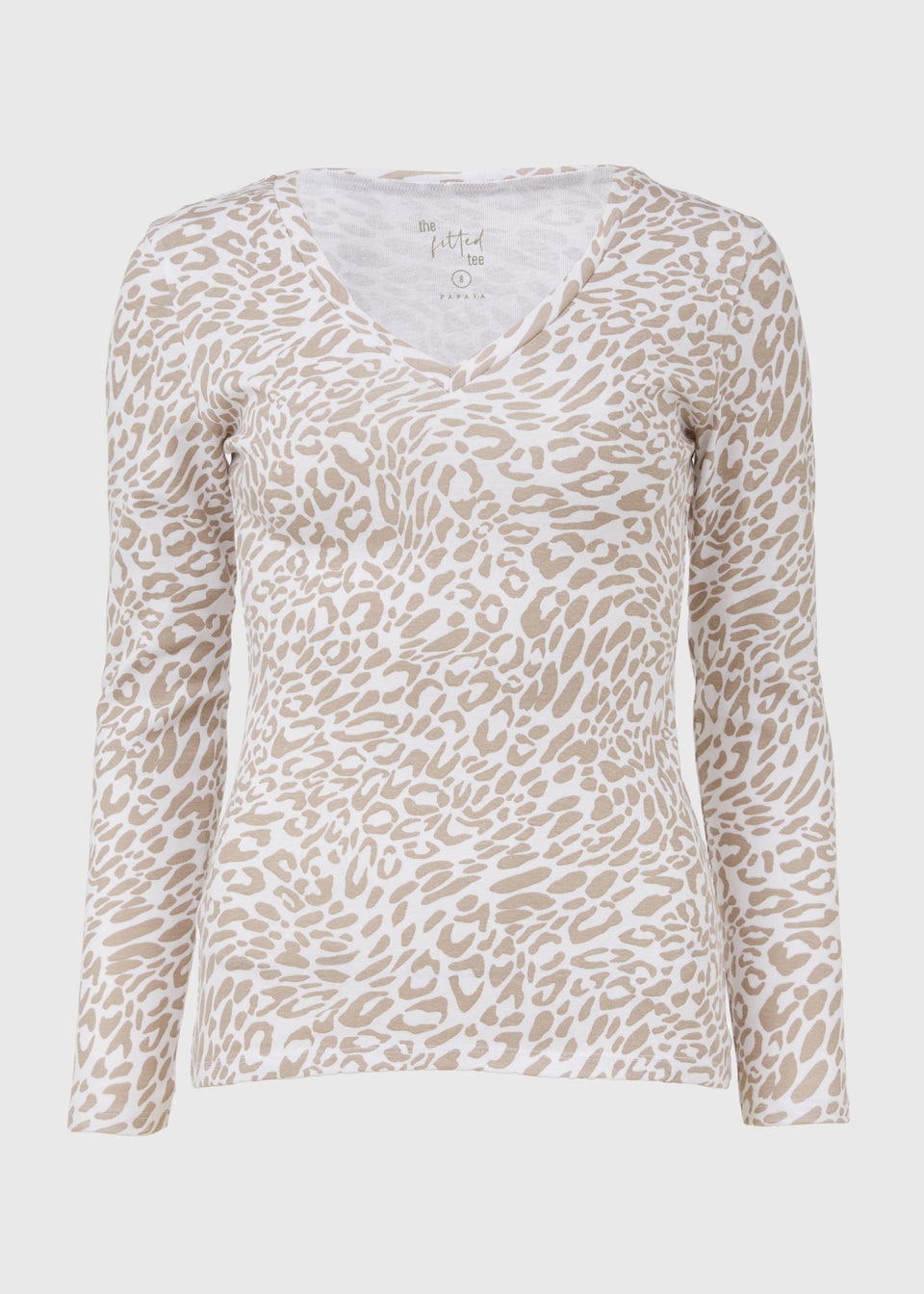 Белая футболка с длинным рукавом и V-образным вырезом с леопардовым принтом Papaya, хаки блузка с длинными рукавами и леопардовым принтом l другие