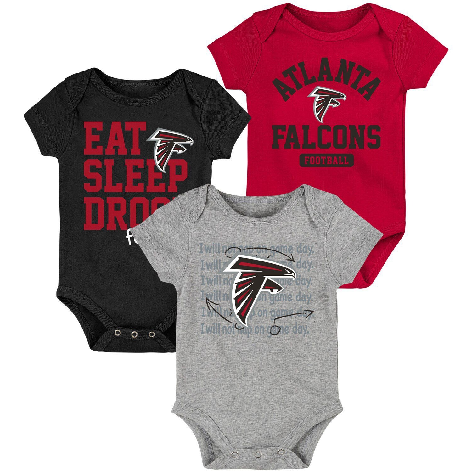 

Красный/черный комплект боди для новорожденных и младенцев Atlanta Falcons Eat, Sleep, Drool Football, состоящий из трех частей Outerstuff