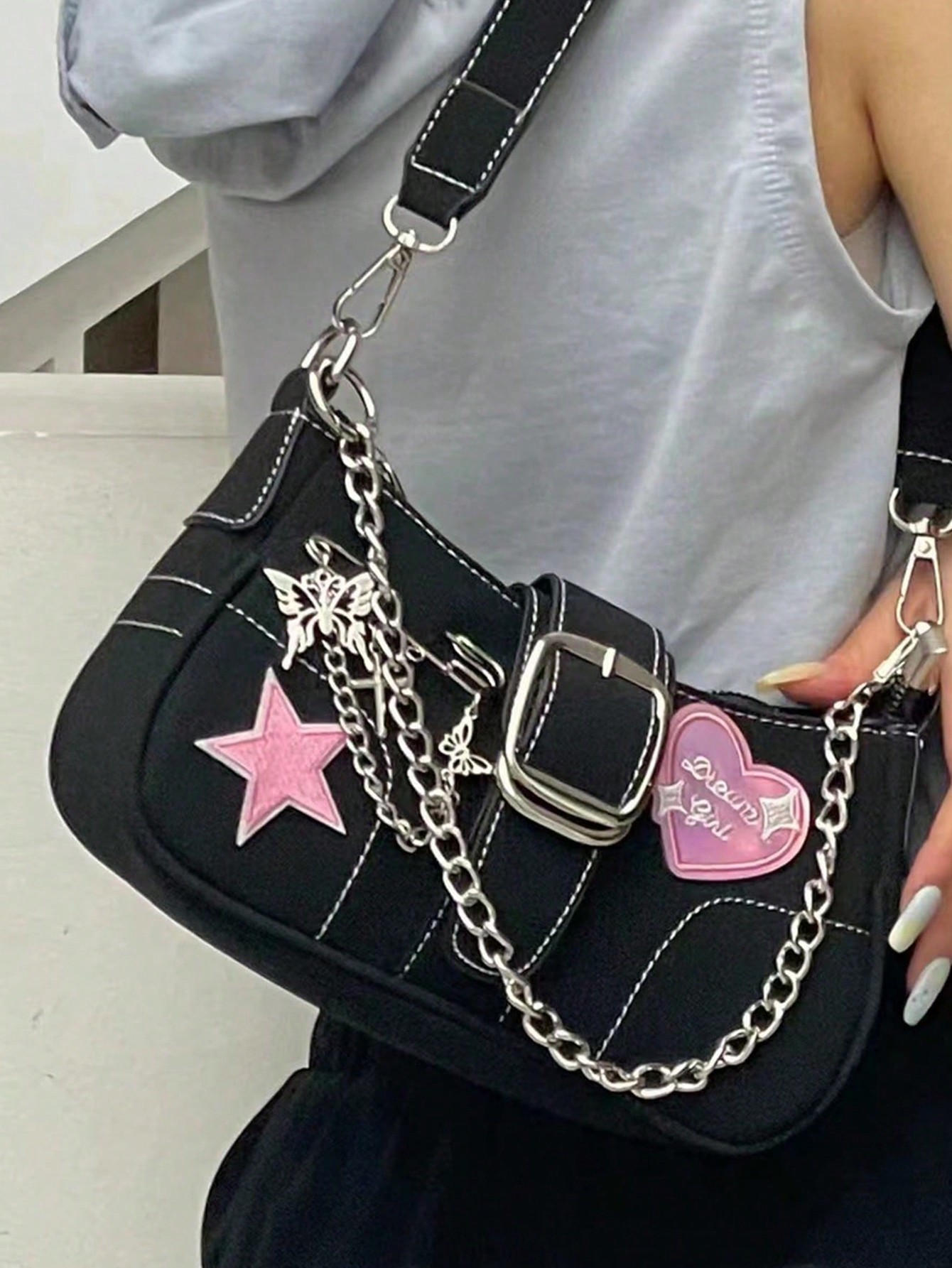 Сумка для подмышек Y2K Star Decor, черный детские кошельки сумочки сумки мессенджеры для малышей сумка на плечо для маленьких принцесс однотонные кошельки для монет