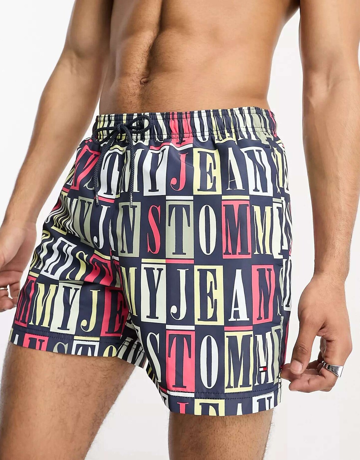 

Разноцветные шорты для плавания среднего размера с кулиской и принтом Tommy Hilfiger