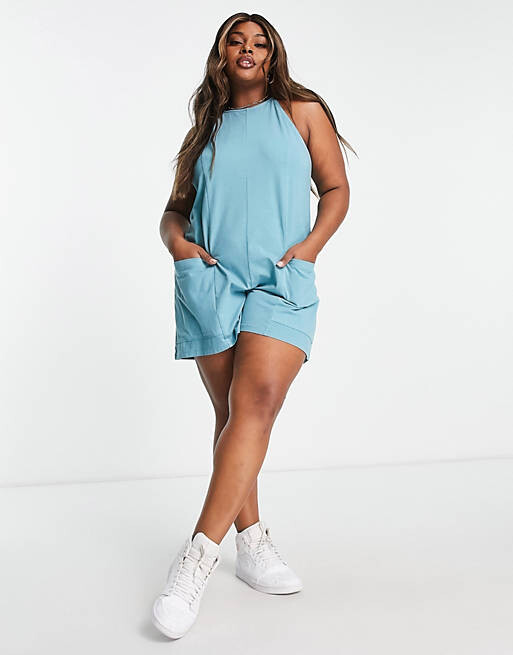 

Синий комбинезон с напуском и карманами ASOS DESIGN Curve