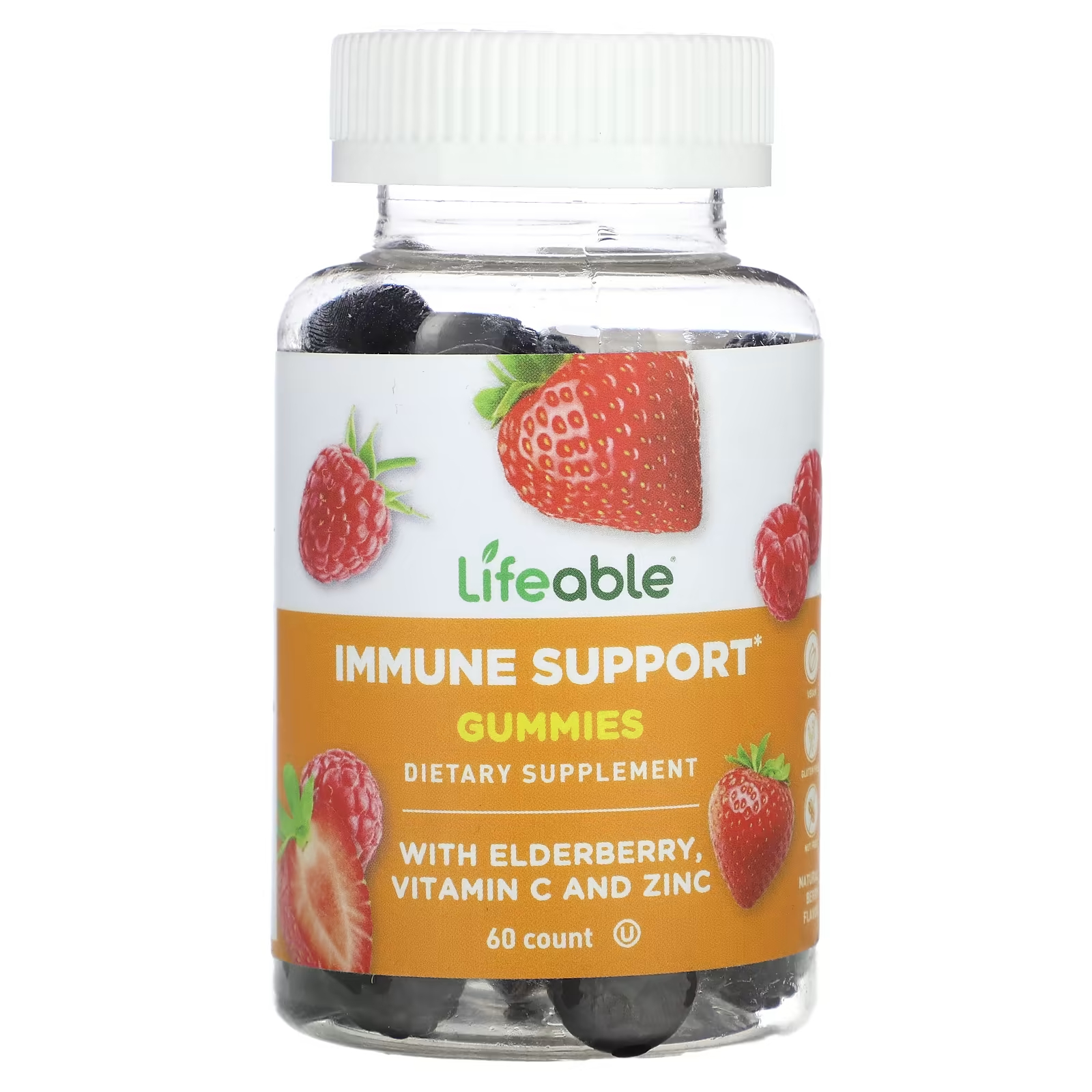 Пищевая добавка Lifeable Immune Support с бузиной, витамином С и цинком, 60 жевательных конфет детская эхинацея с витамином с и цинком gummiking 60 жевательных конфет