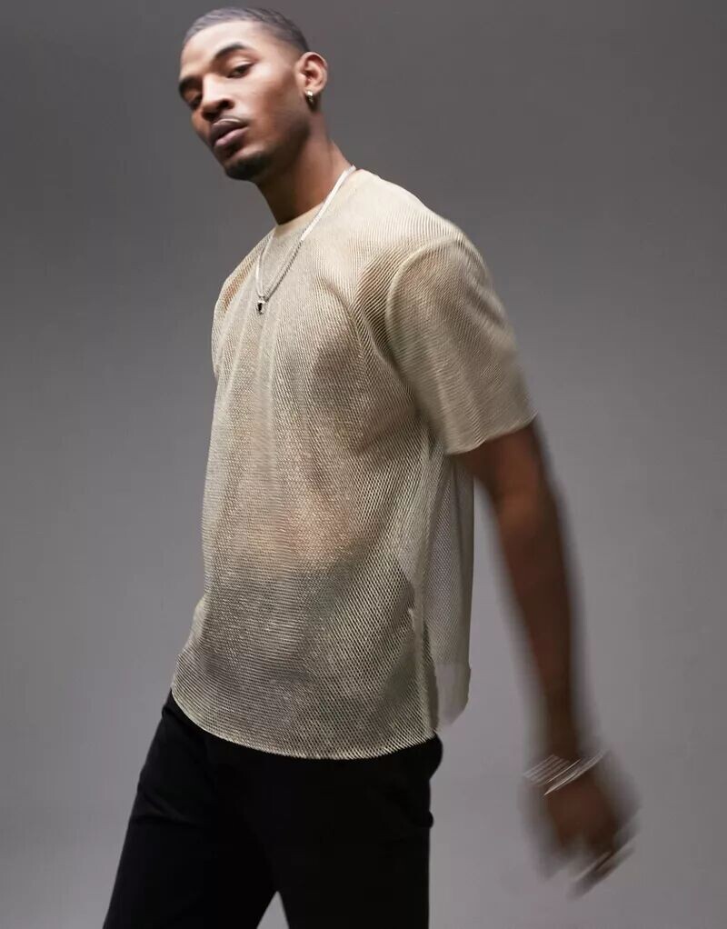 

Золотая футболка оверсайз из сетки Topman
