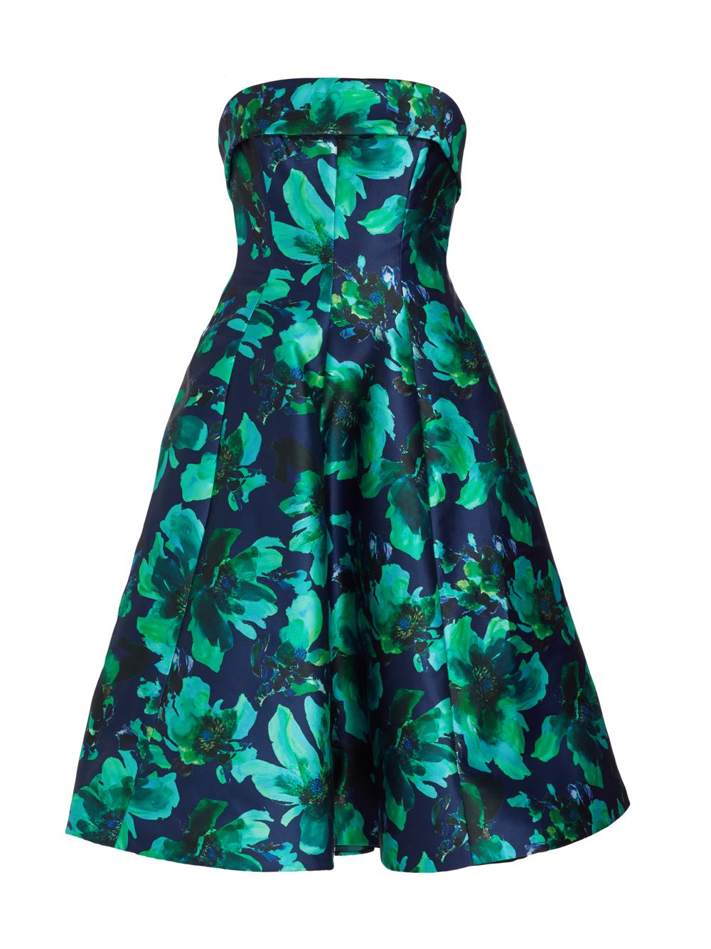 Атласное платье-миди с цветочным принтом без бретелек Amsale, синий