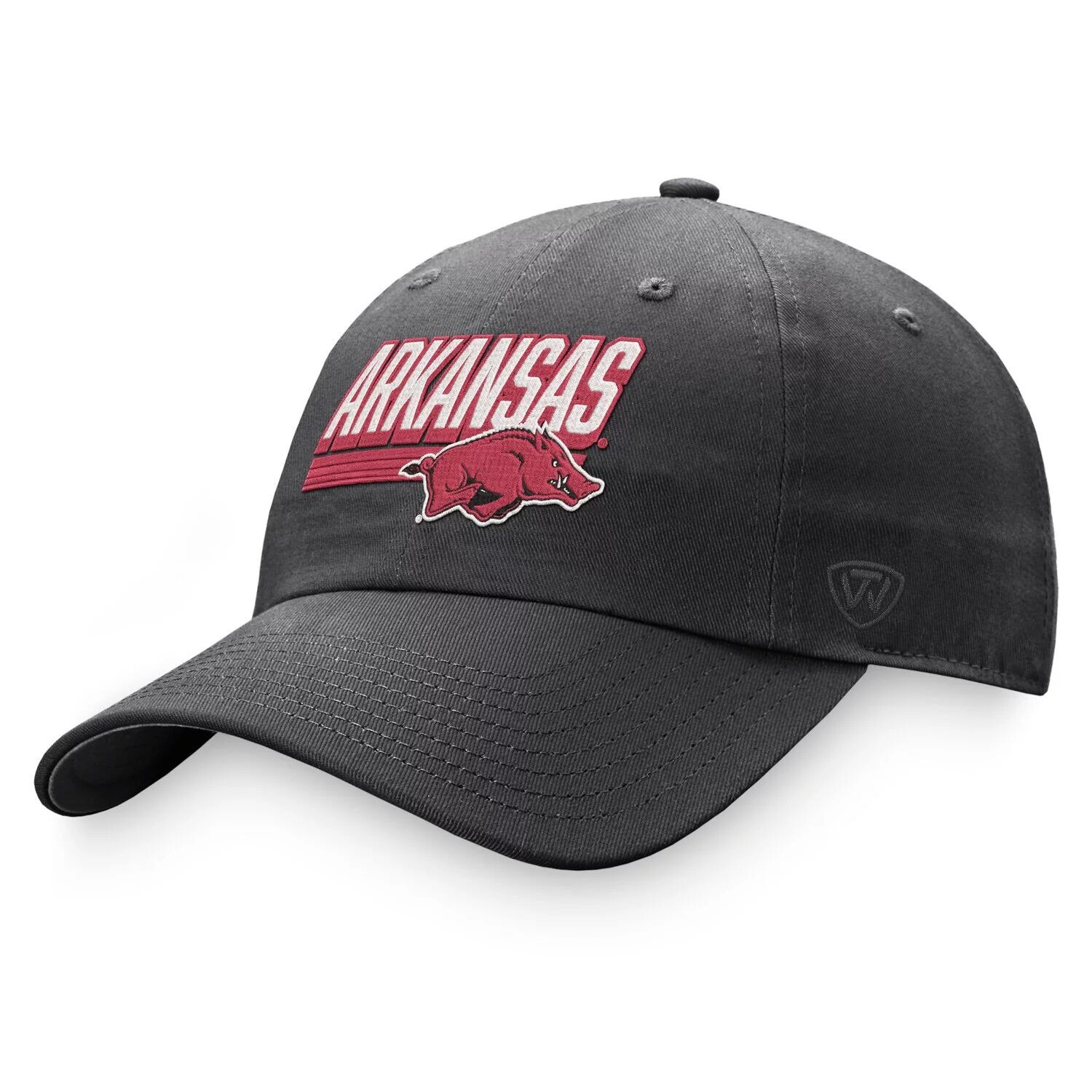 

Мужская регулируемая шляпа Top of the World темно-серого цвета Arkansas Razorbacks Slice