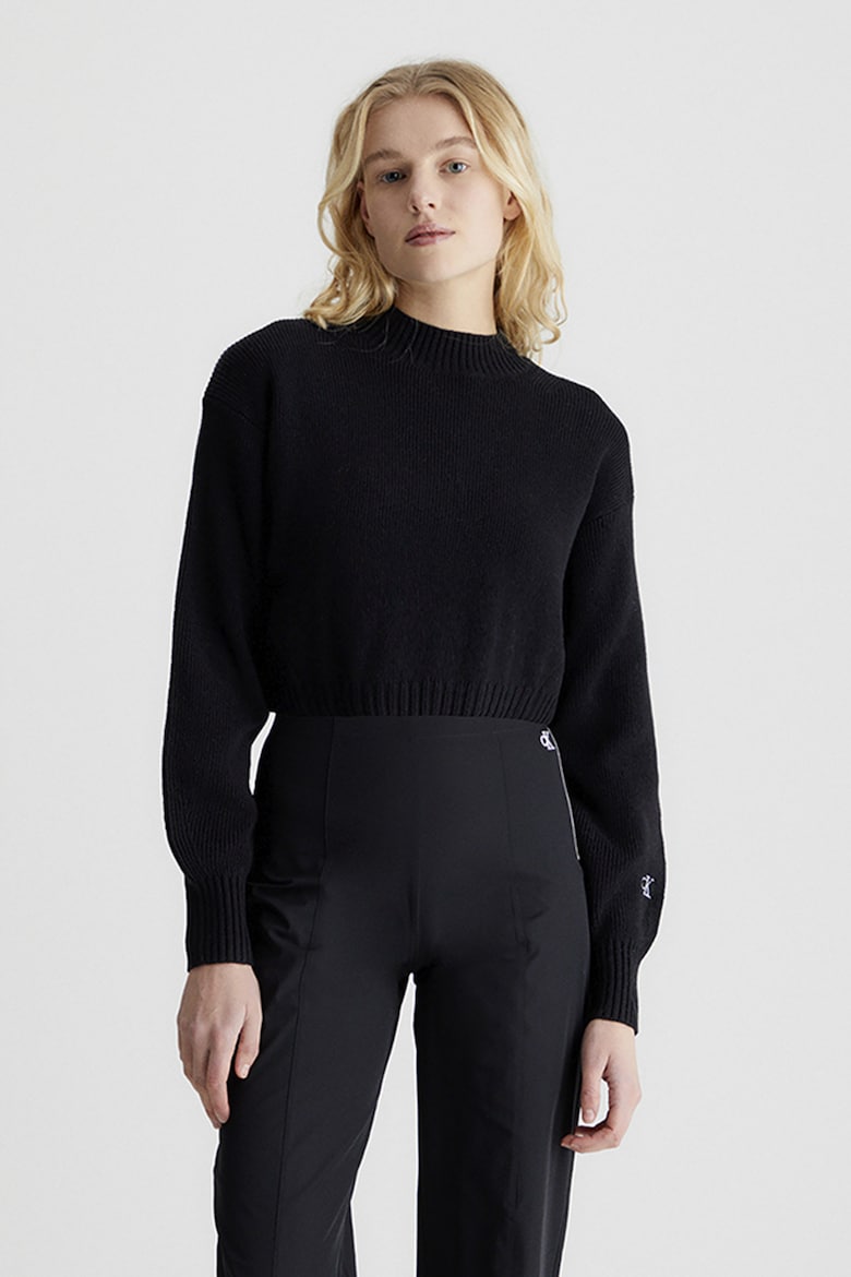 Короткий свитер из овечьей шерсти Calvin Klein Jeans, черный блузон короткий из овечьей кожи