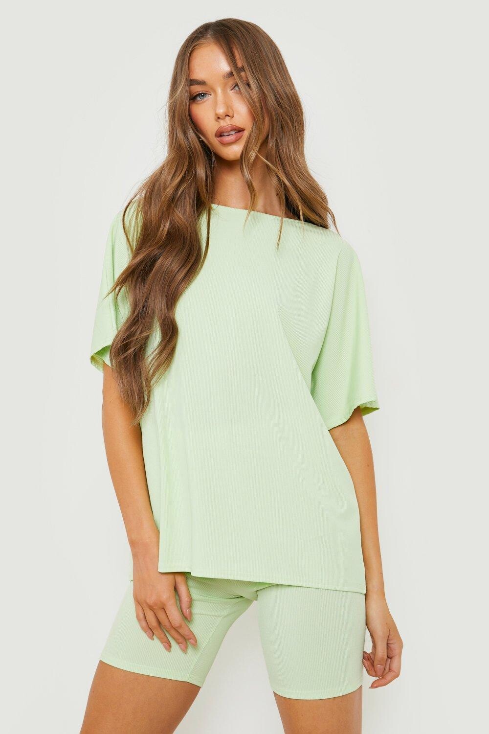 

Комплект оверсайз футболка и байкерские шорты Boohoo, мятный, Зеленый