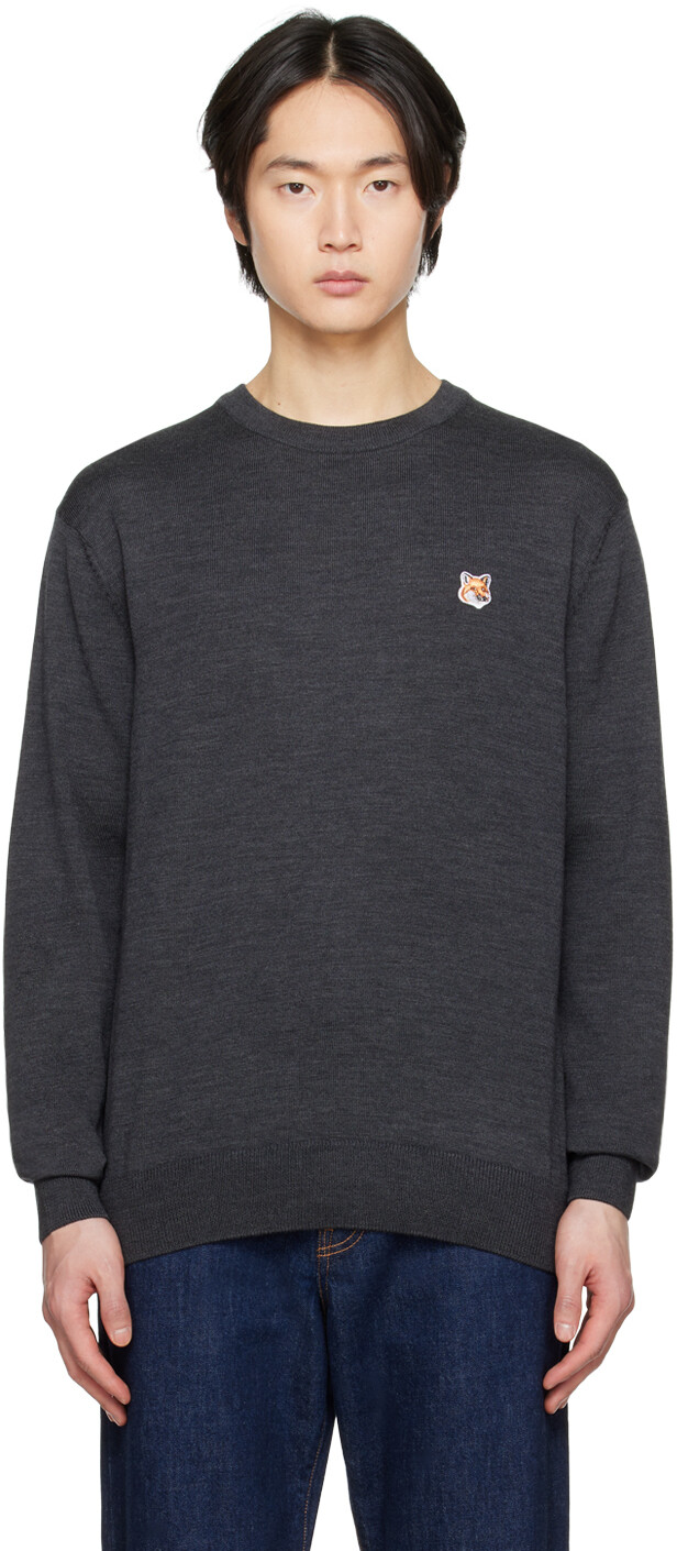 

Серый свитер с головой лисы Maison Kitsune, цвет Anthracite melange