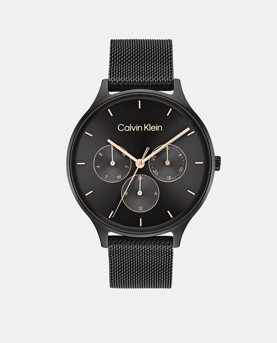 Многофункциональные женские часы Timeless 25200105 с черной стальной сеткой Calvin Klein, черный