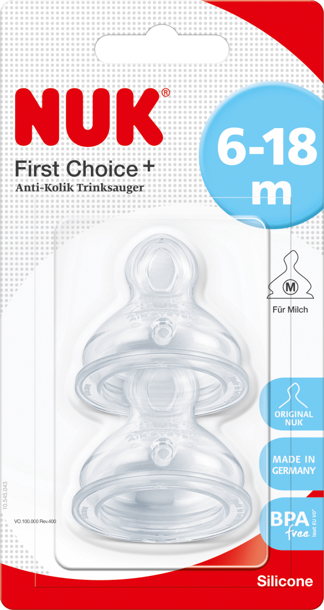 Соска-поилка First Choice+ силикон размер. М (молоко) 6-18 месяцев 2 шт. NUK