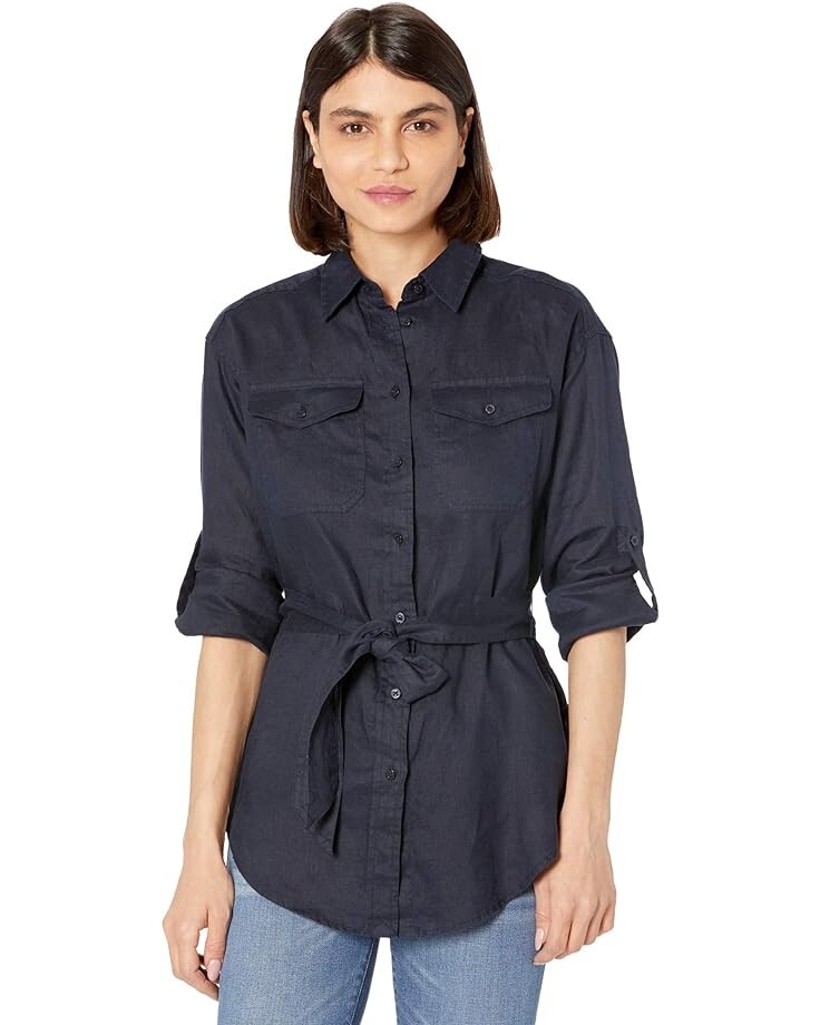

Рубашка LAUREN Ralph Lauren Petite Belted Linen, цвет Lauren Navy