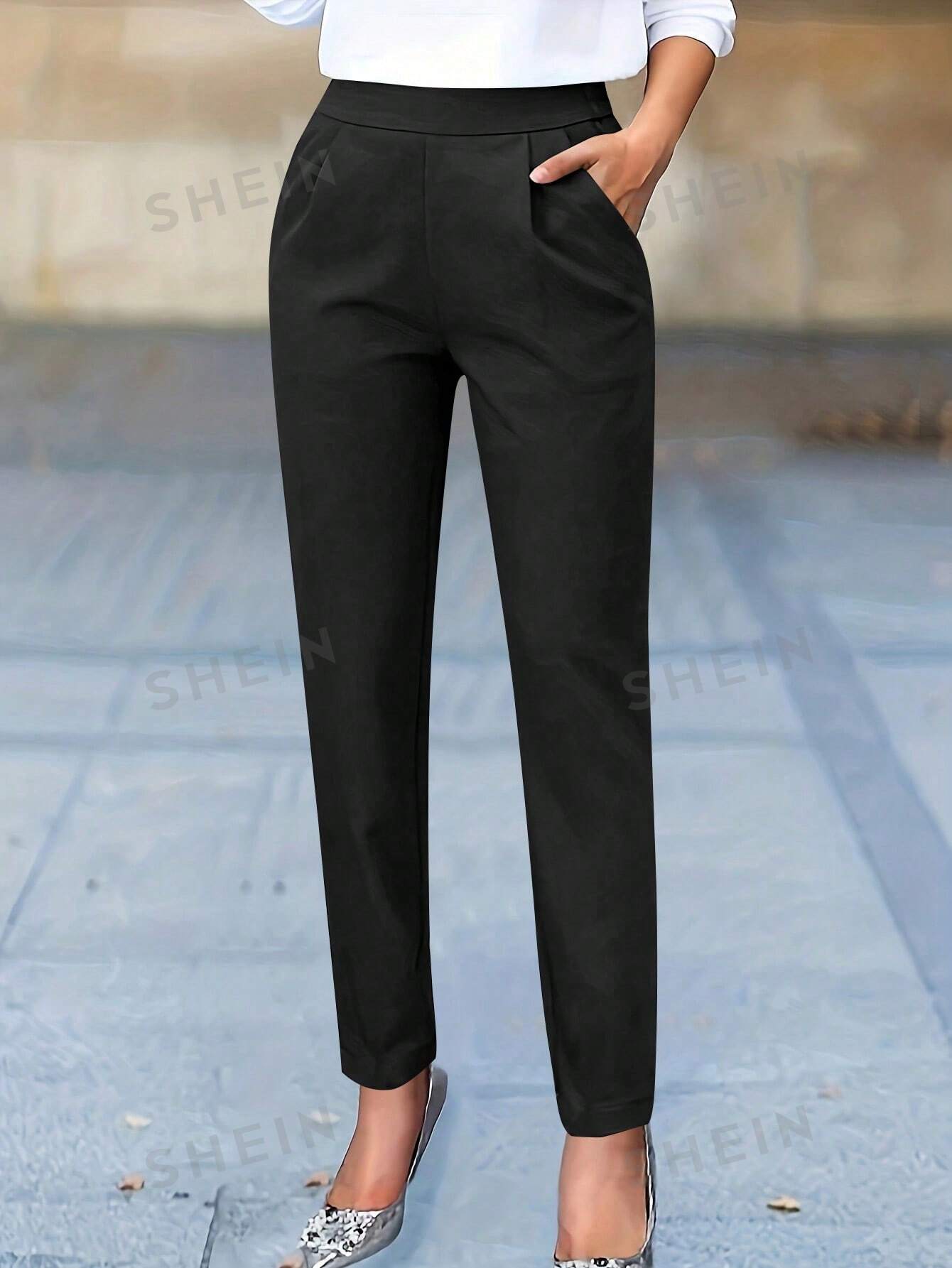 Женские однотонные плиссированные брюки с карманом, черный