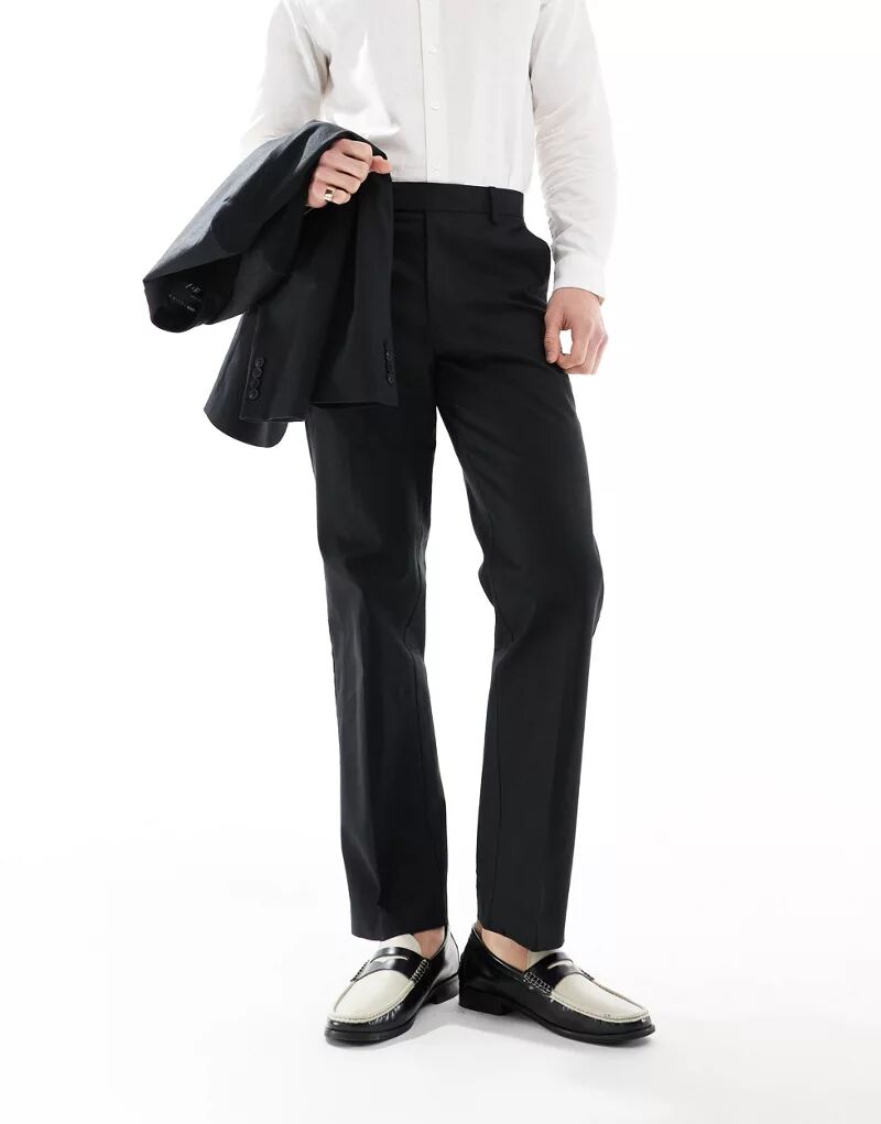 цена Черные костюмные брюки скинни из смесового льна ASOS