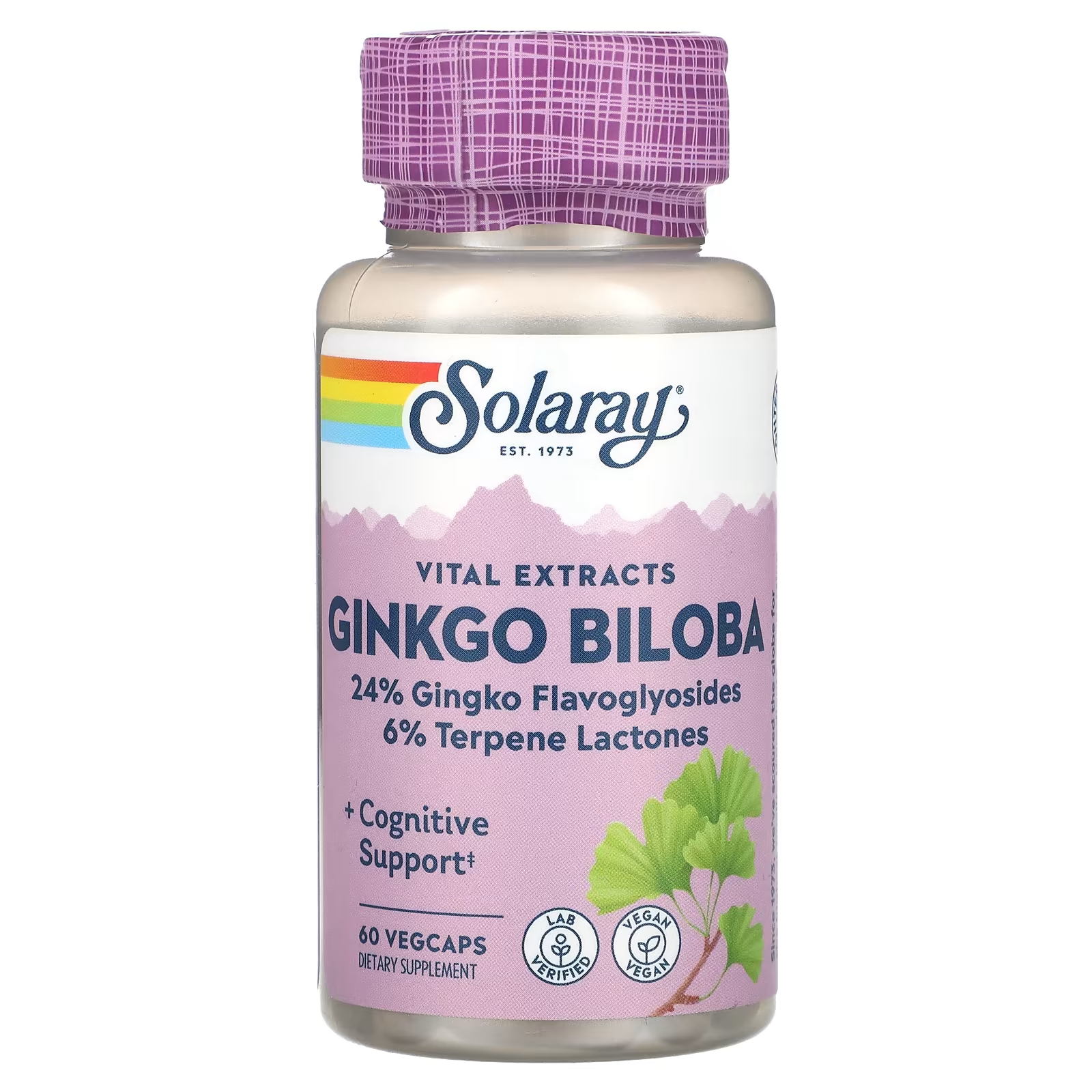 Пищевая добавка Solaray Vital Extracts Ginkgo Biloba, 60 растительных капсул пищевая добавка solaray формула силимарина для печени 60 растительных капсул