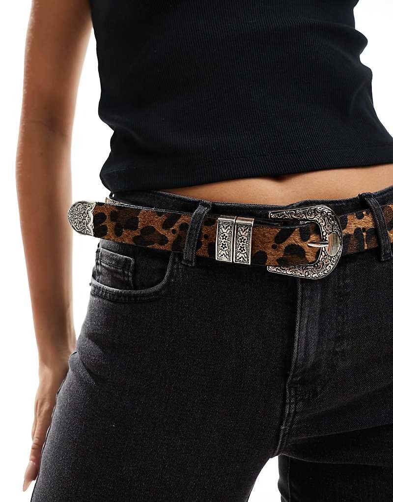 

Коричневый ремень Stradivarius с леопардовым принтом