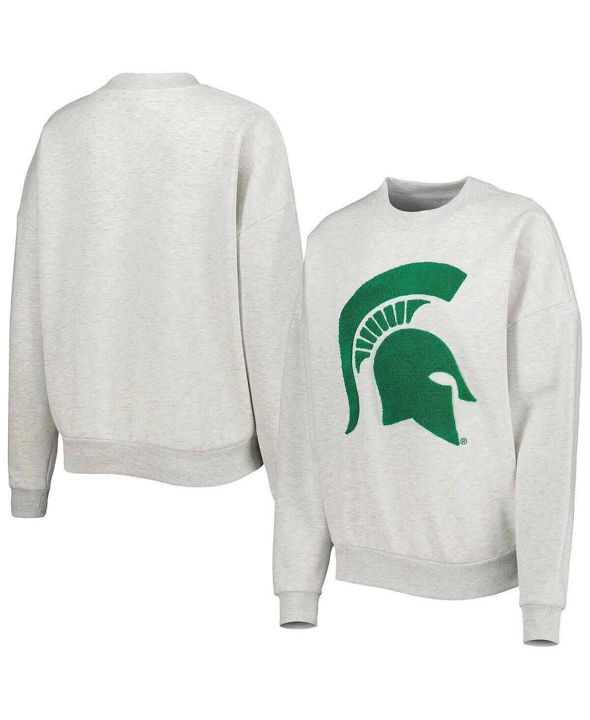

Женский флисовый свитшот с синельной нашивкой Heather Ash Michigan State Spartans Gameday Couture