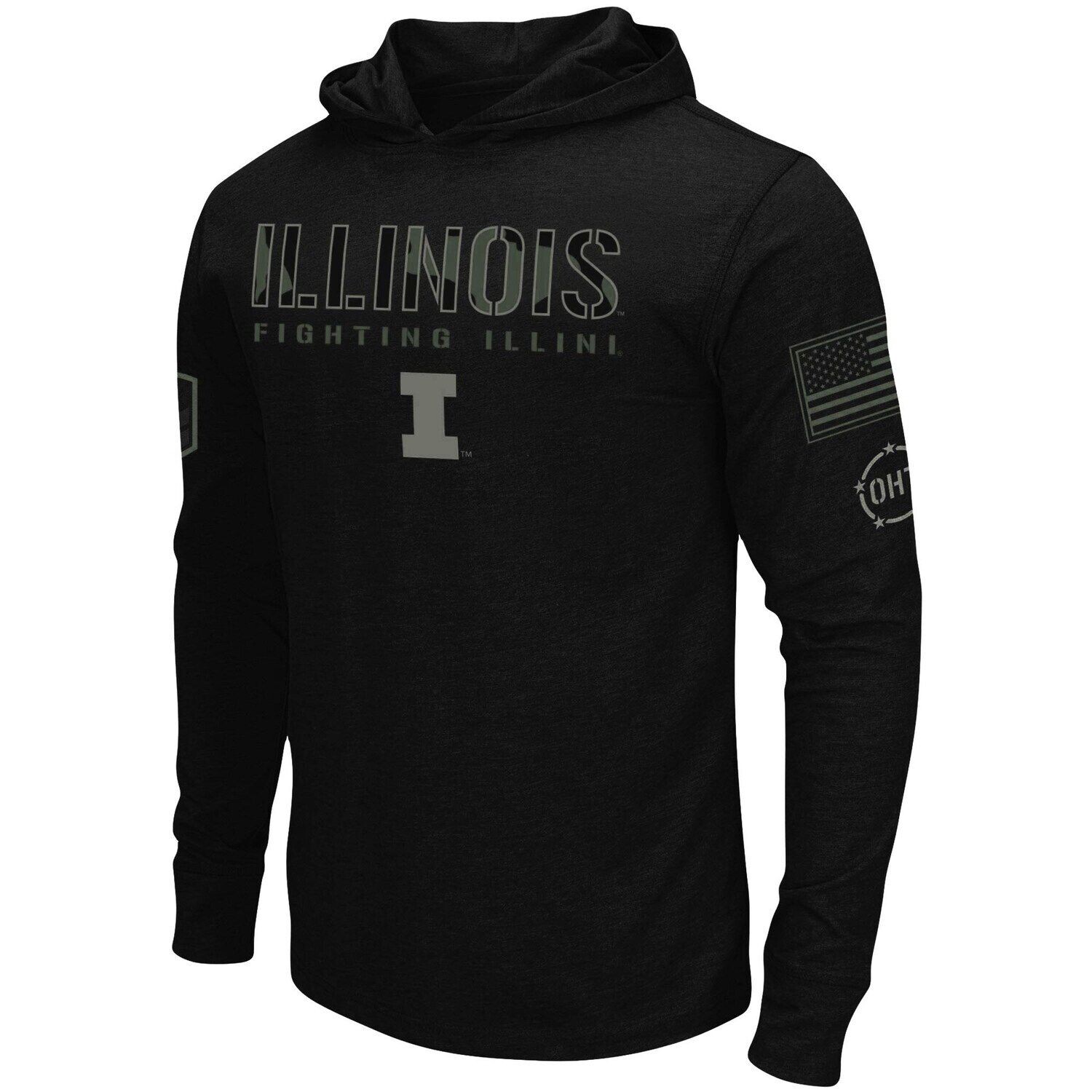 

Мужская черная футболка с длинным рукавом с капюшоном Illinois Fighting Illini OHT Military Appreciation Colosseum, Черный