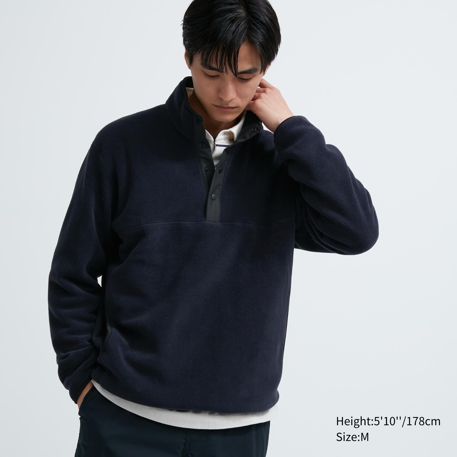 

Флисовый пуловер на пуговицах UNIQLO, темно-синий
