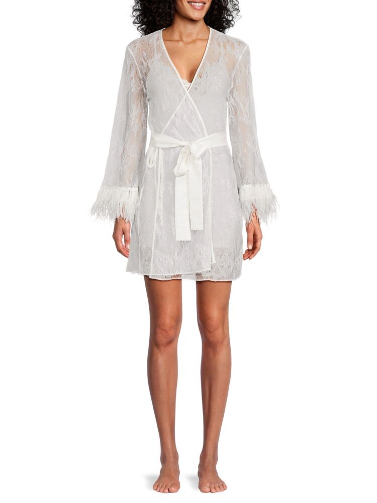 

Халат с кружевной отделкой из перьев Rya Collection, слоновая кость