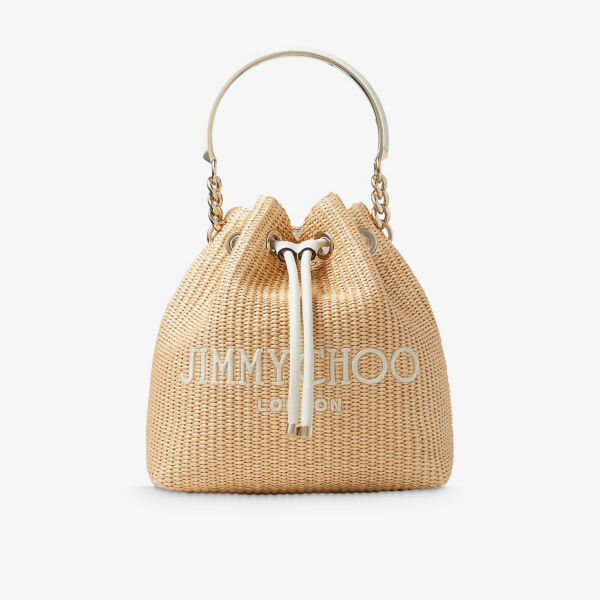 

Сумка-ведро bon bon с вышитым логотипом из рафии Jimmy Choo, цвет nat/lat/gold