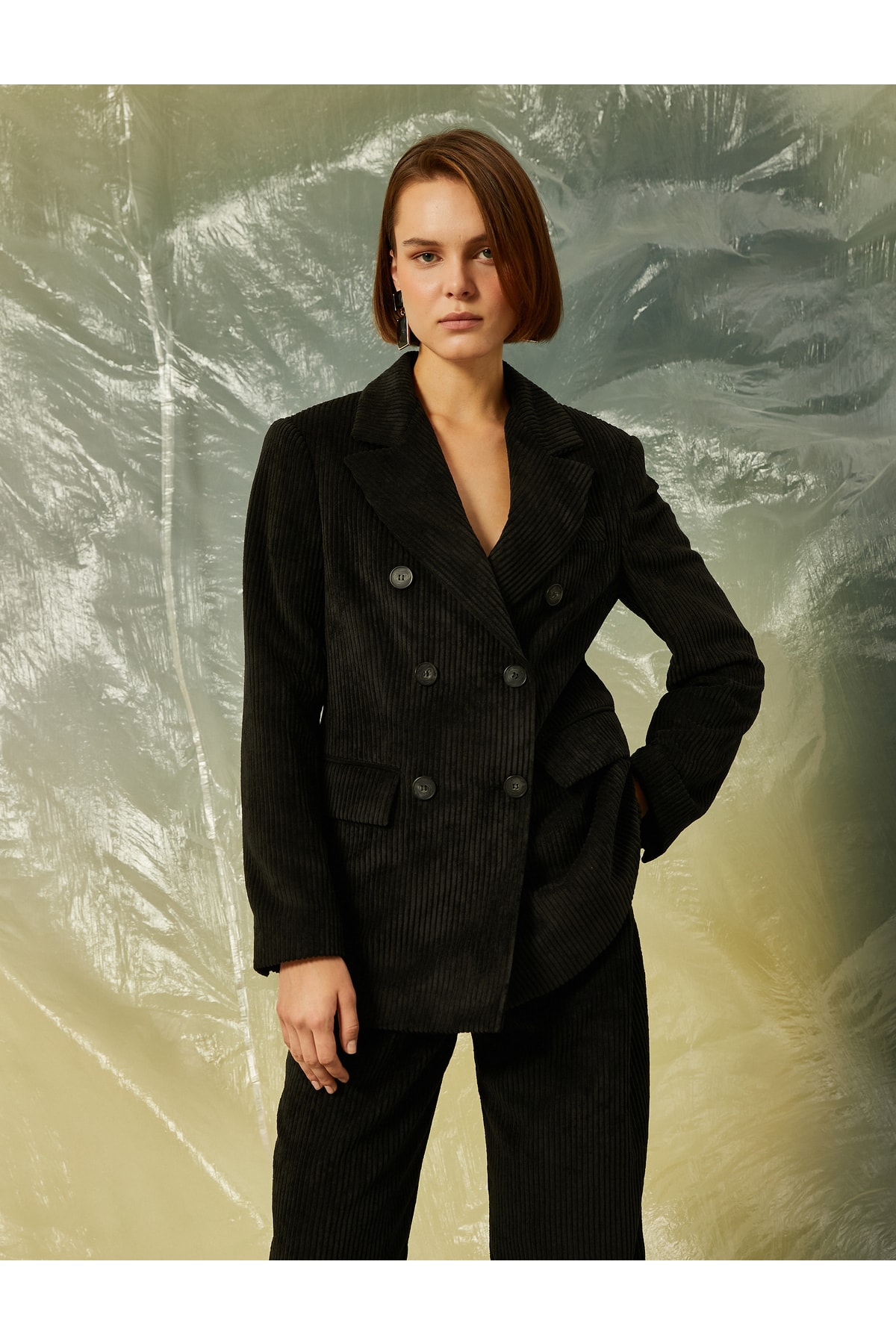 Вельветовый двубортный пиджак Koton, черный цена и фото